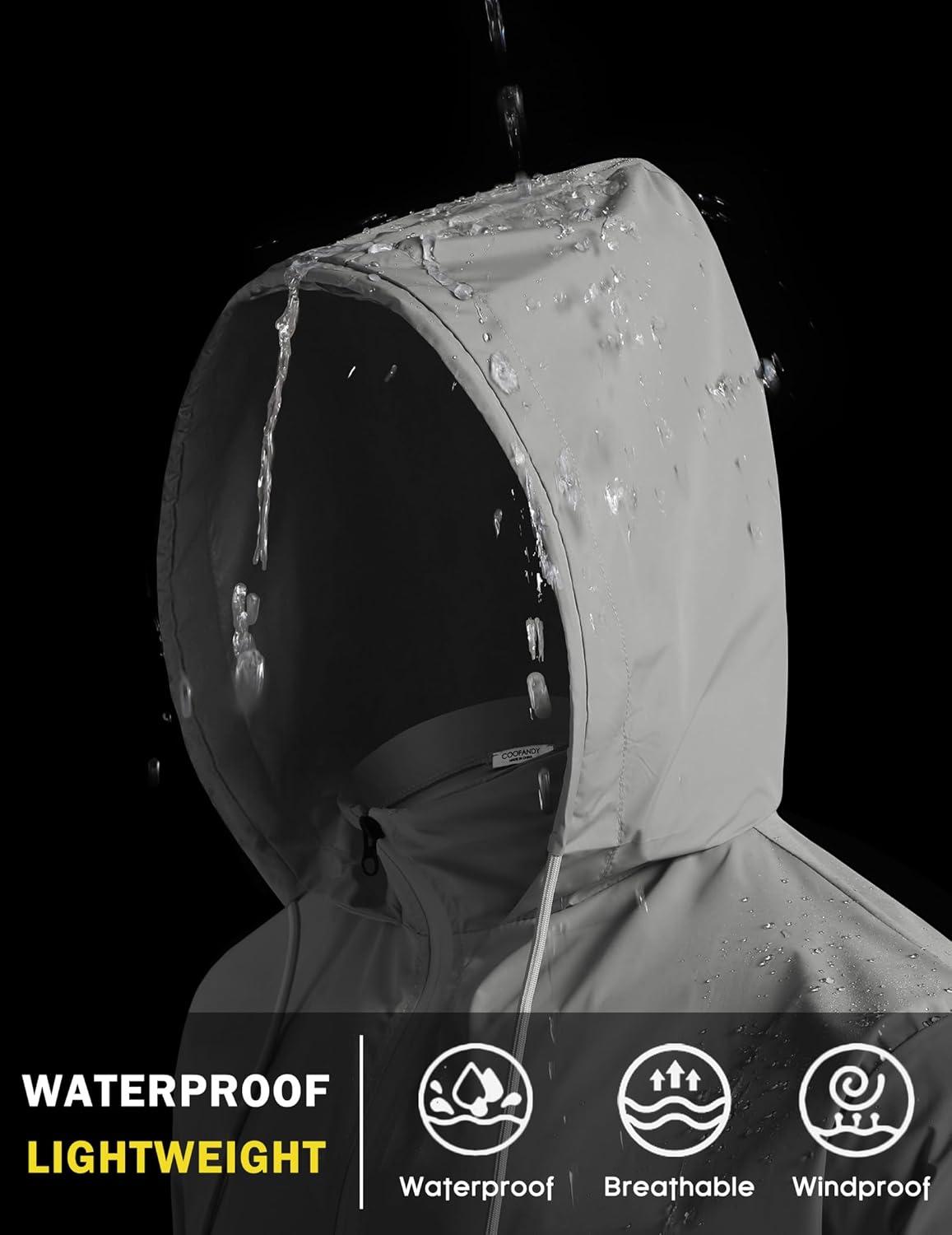 imageCOOFANDY Mens Packable Rain Jacket Lightweight Waterproof Raincoat with Hood Travel Hiking Golf WindbreakerGray