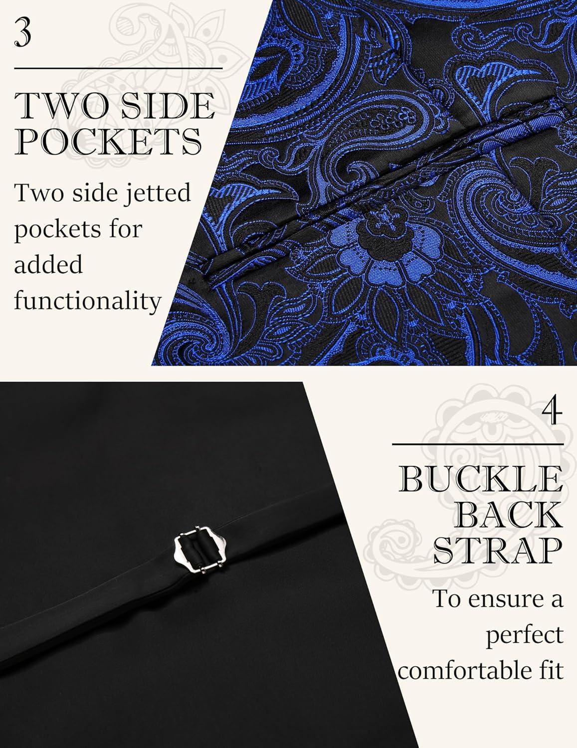 imageCOOFANDY Mens Paisley Tuxedo Vest Victorian Steampunk Gothic Suit Vest Slim Fit VNeck WaistcoatBlue