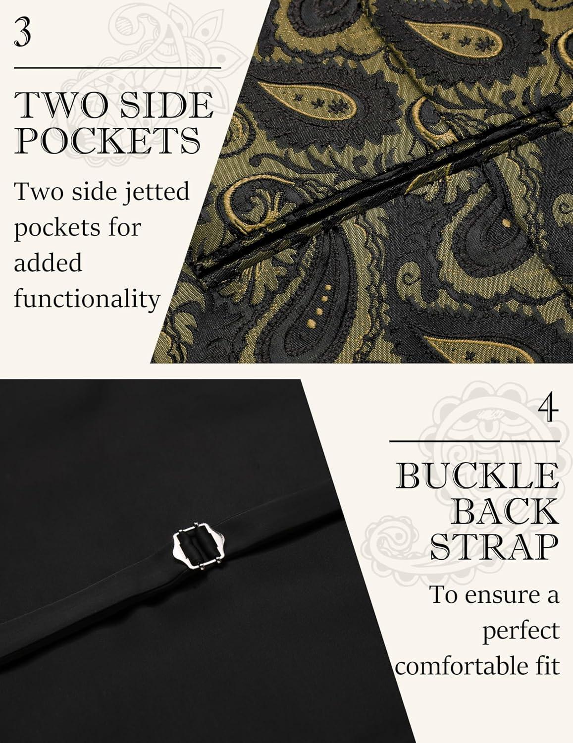 imageCOOFANDY Mens Paisley Tuxedo Vest Victorian Steampunk Gothic Suit Vest Slim Fit VNeck WaistcoatGolden Paisley