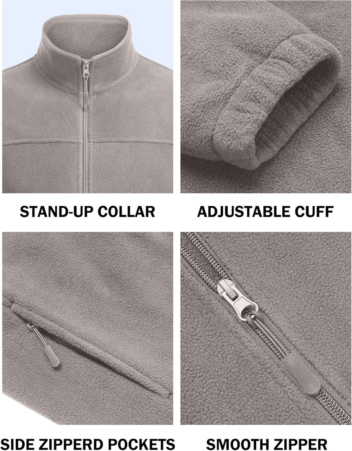 imageCOOFANDY Mens Polar Fleece Jacket Lightweight Full Zip Jackets Outdoor Hiking Casual Soft Warm Coat With PocketsLight Grey
