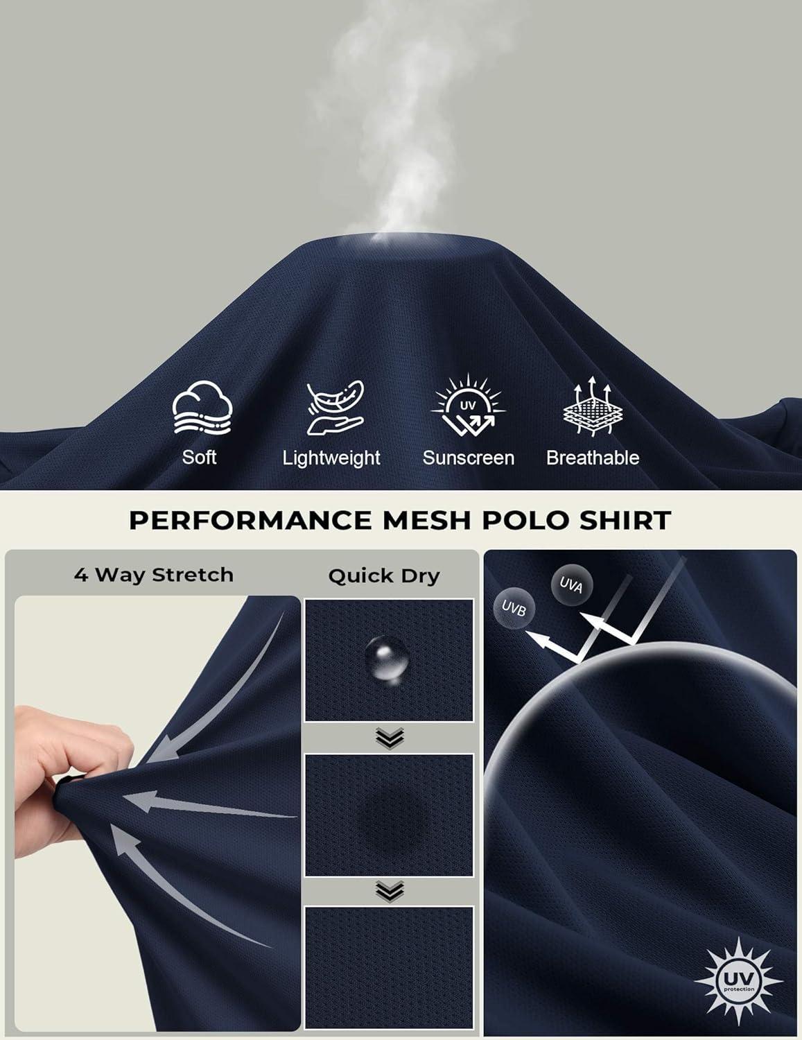 imageCOOFANDY Mens Polo Shirt Long Sleeve Moisture Wicking Golf Shirts Sun Protection Collared Work Shirts3 Pack Black Dark Grey Navy Blue