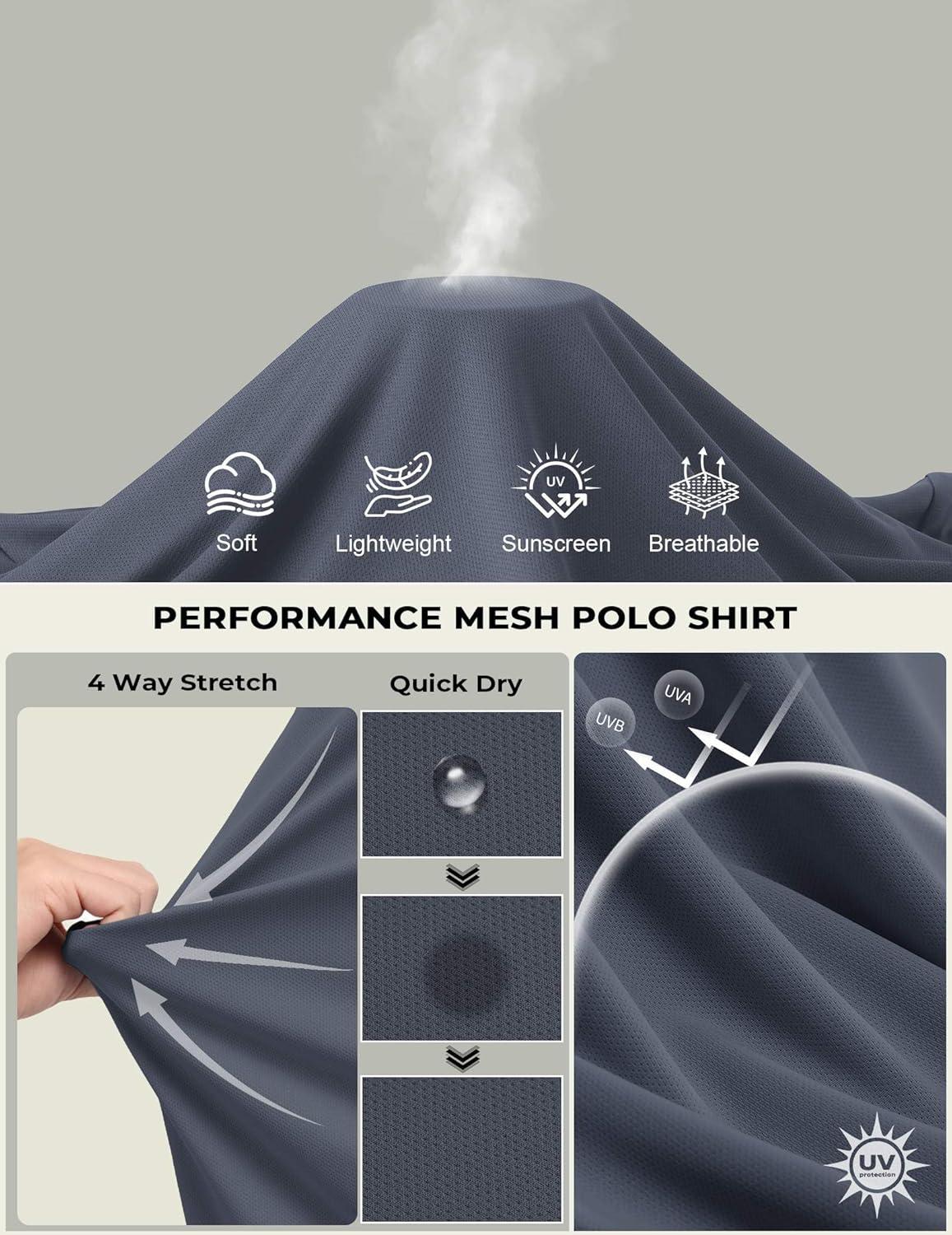 imageCOOFANDY Mens Polo Shirt Long Sleeve Moisture Wicking Golf Shirts Sun Protection Collared Work Shirts3 Pack Black White Dark Grey