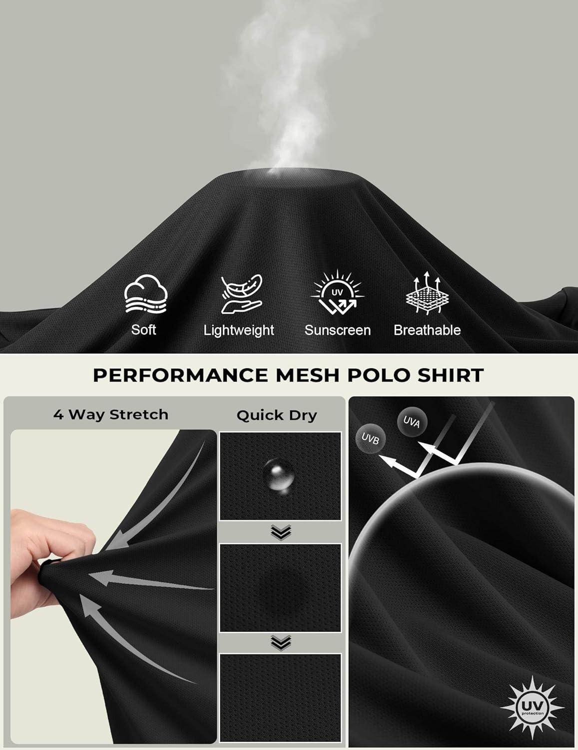 imageCOOFANDY Mens Polo Shirt Long Sleeve Moisture Wicking Golf Shirts Sun Protection Collared Work ShirtsBlack