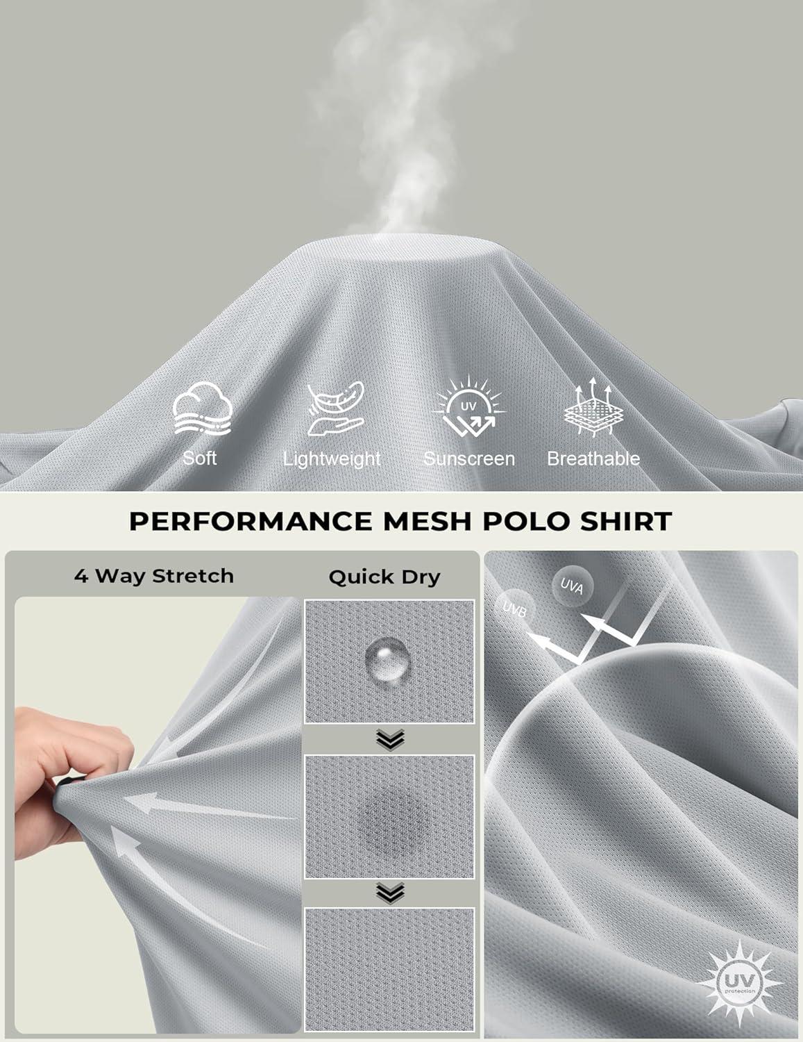 imageCOOFANDY Mens Polo Shirt Long Sleeve Moisture Wicking Golf Shirts Sun Protection Collared Work ShirtsLight Grey