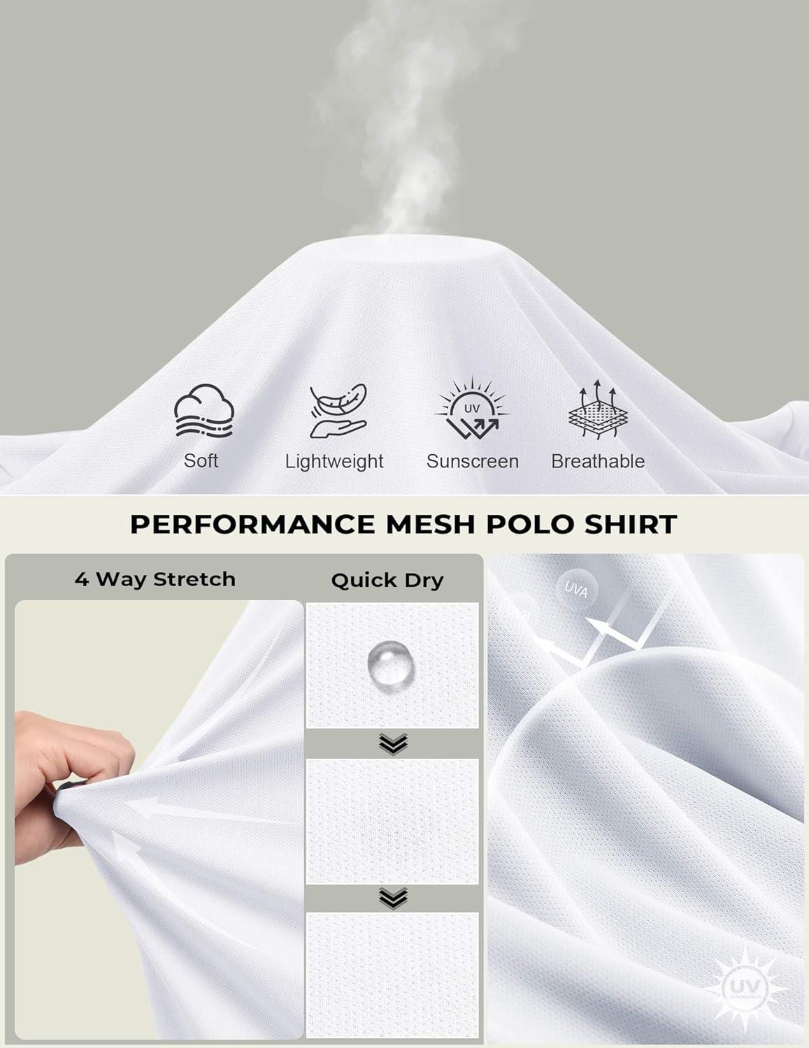 imageCOOFANDY Mens Polo Shirt Long Sleeve Moisture Wicking Golf Shirts Sun Protection Collared Work ShirtsWhite