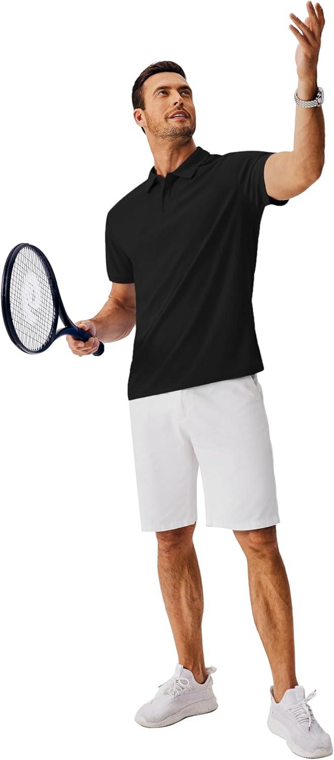 imageCOOFANDY Mens Polo Shirts Short Sleeve Classic Fit Golf Shirts Casual Solid Waffle Collared T ShirtBlack