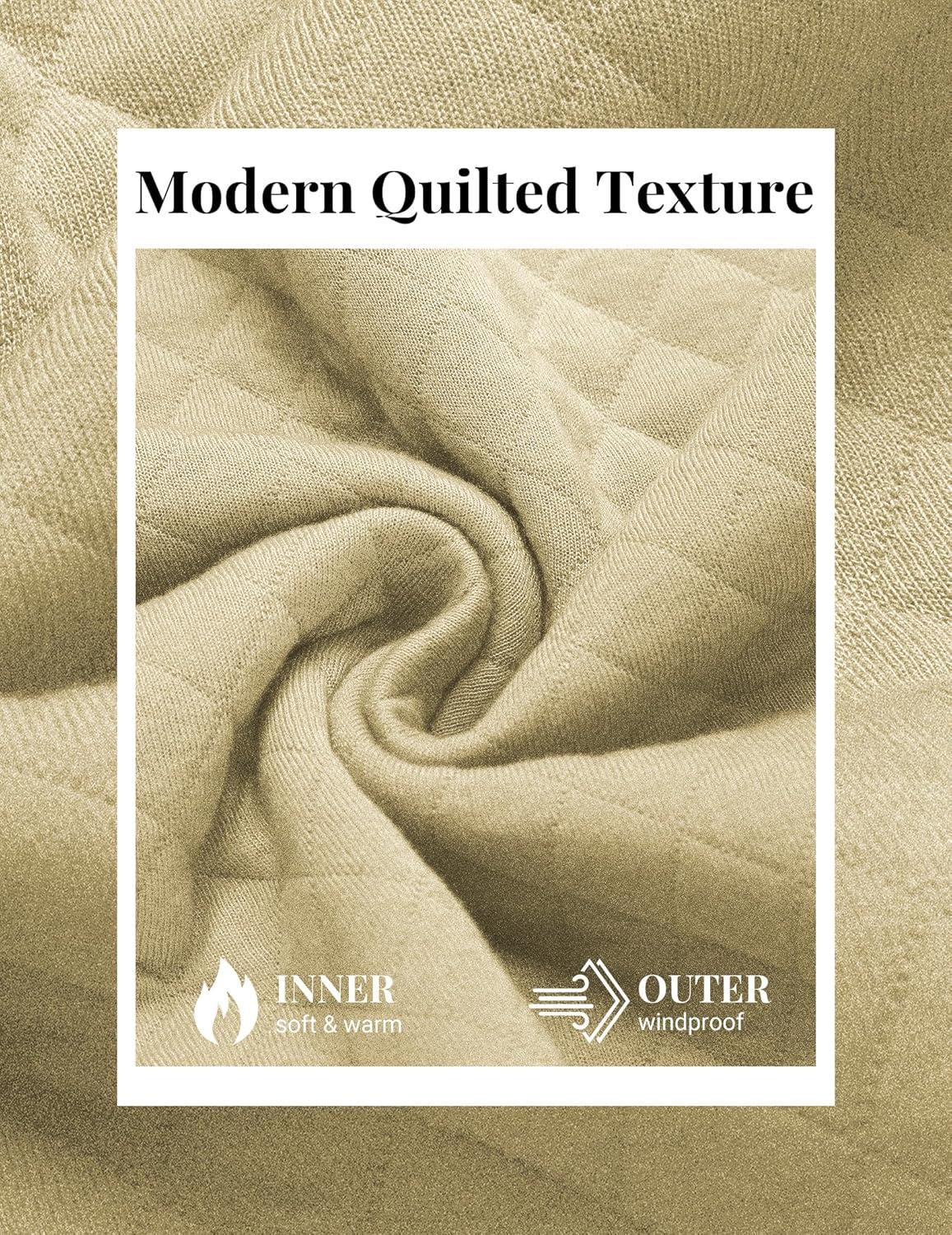 imageCOOFANDY Mens Quarter Zip Pullover Quilted Sweatshirt Knit Long Sleeve Mock Neck Sweater Polo with PocketLight Khaki