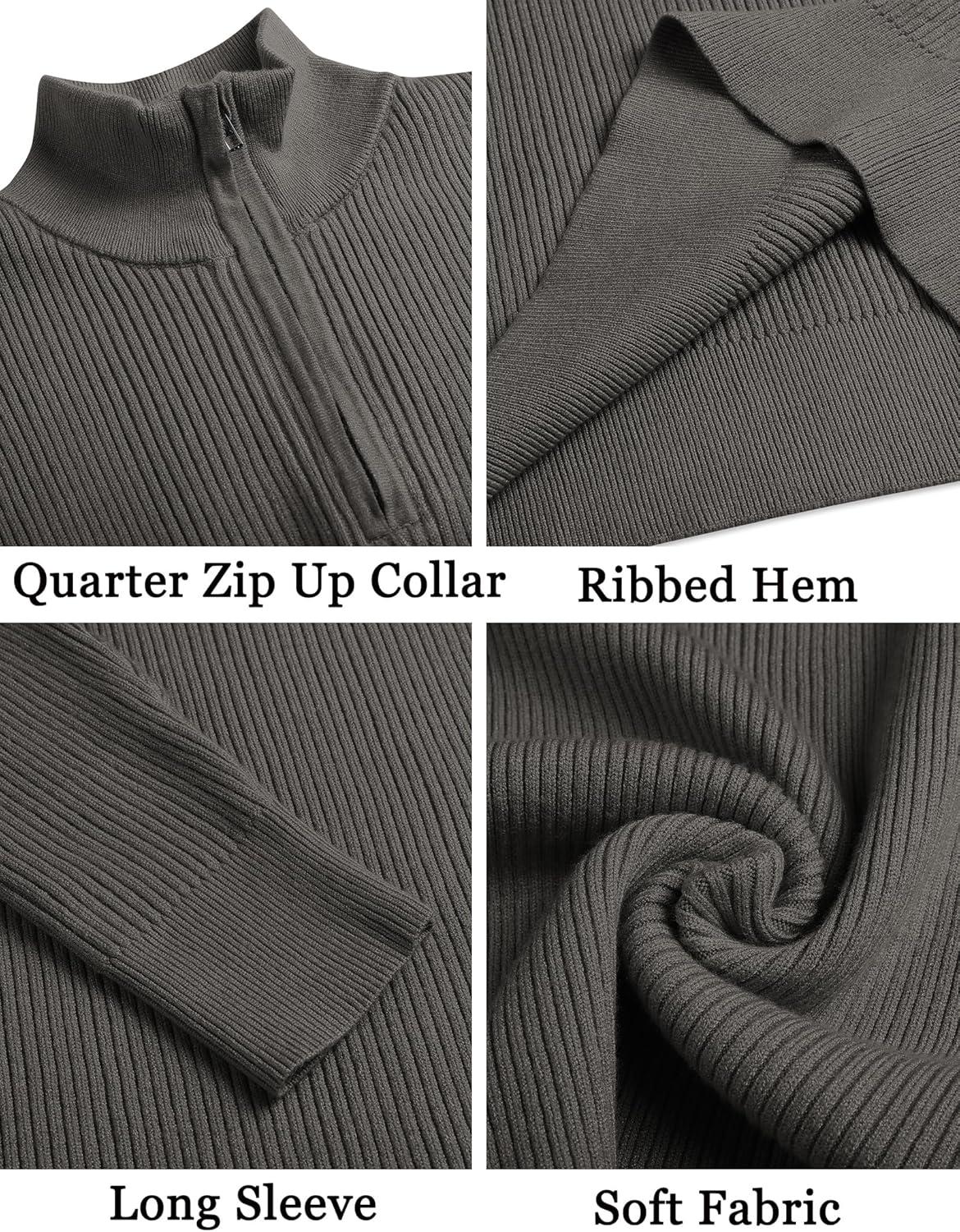 imageCOOFANDY Mens Quarter Zip Sweaters Slim Fit Mock Neck Pullover Sweater Lightweight Knitted Polo SweatersDark Grey