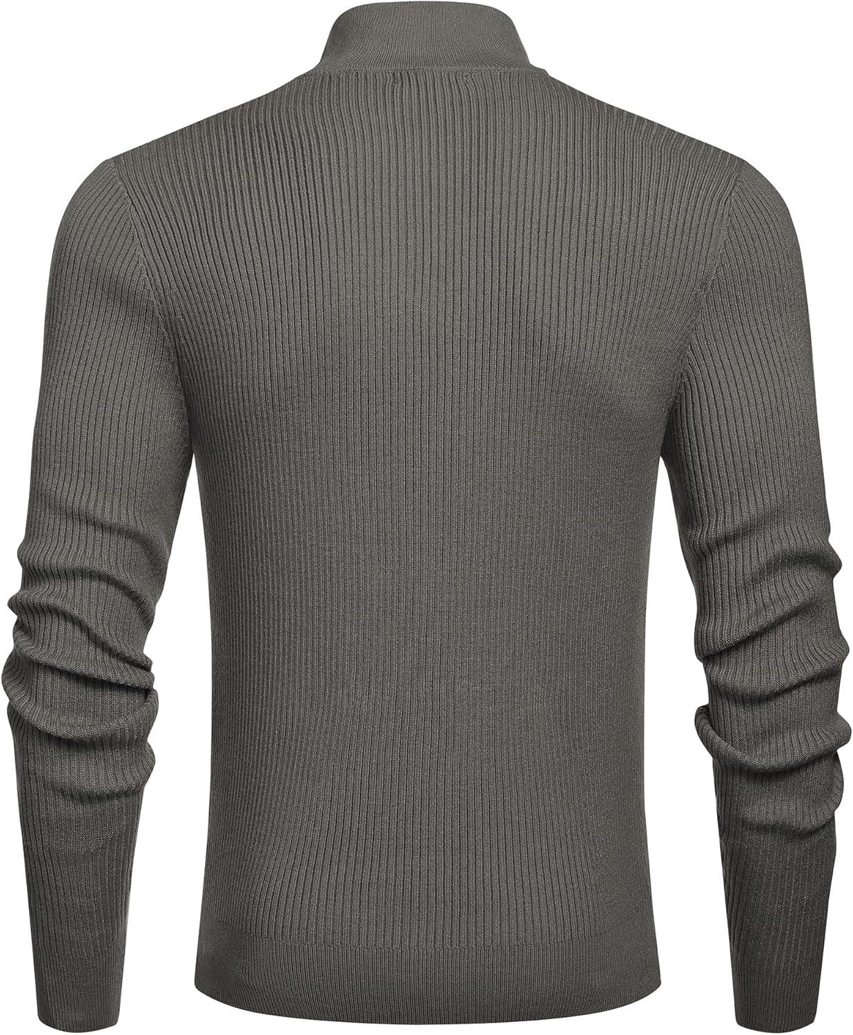 imageCOOFANDY Mens Quarter Zip Sweaters Slim Fit Mock Neck Pullover Sweater Lightweight Knitted Polo SweatersDark Grey