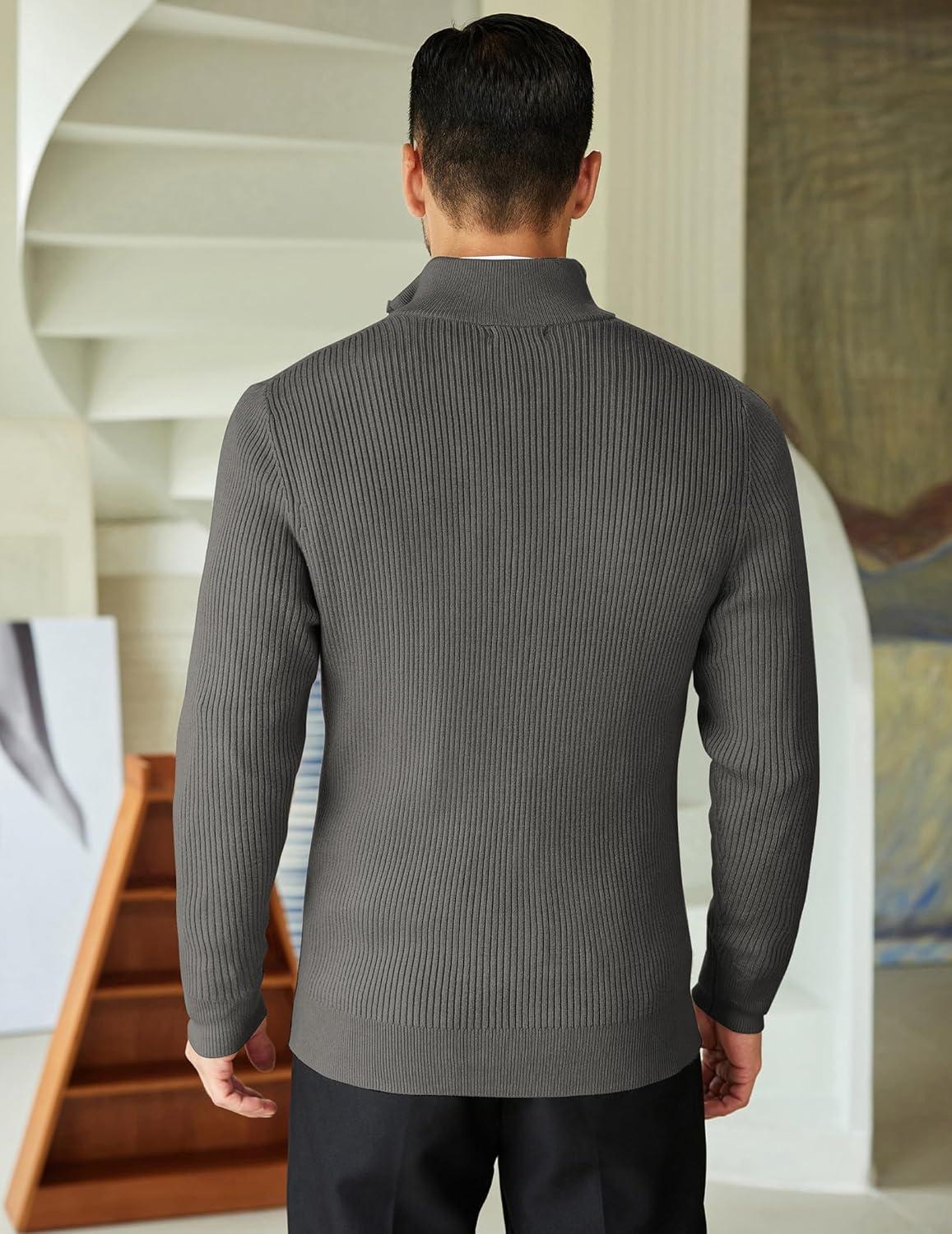 imageCOOFANDY Mens Quarter Zip Sweaters Slim Fit Mock Neck Pullover Sweater Lightweight Knitted Polo SweatersDark Grey