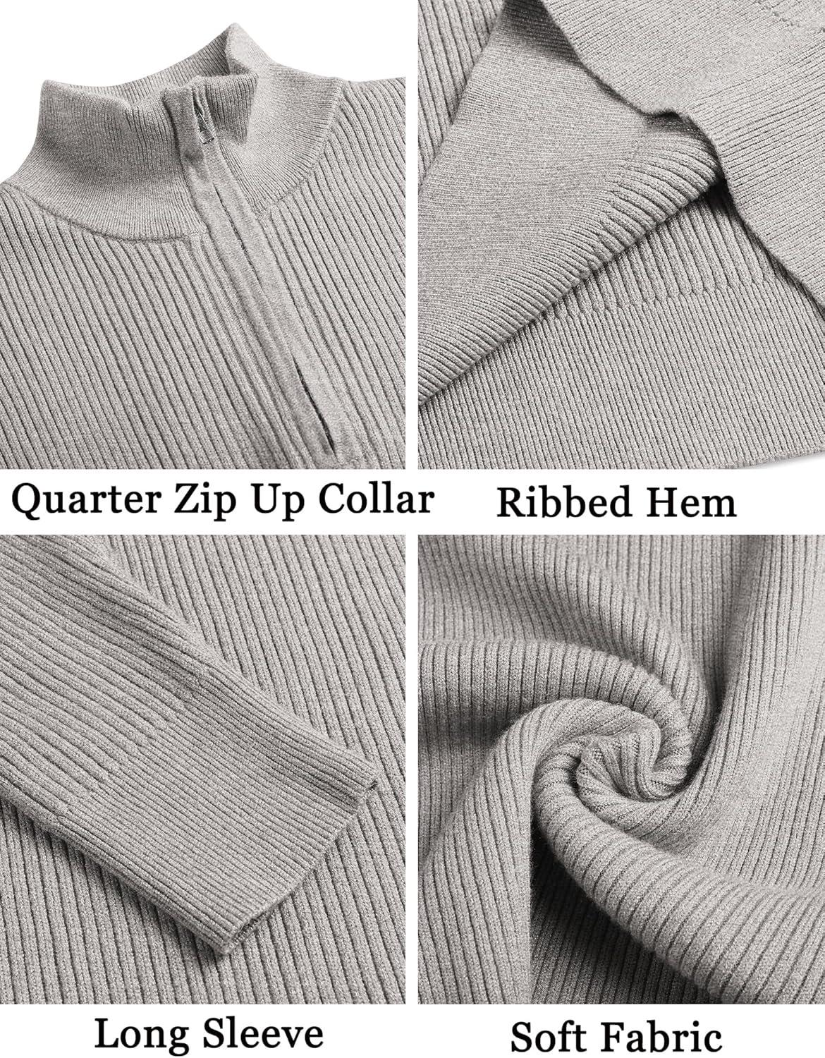 imageCOOFANDY Mens Quarter Zip Sweaters Slim Fit Mock Neck Pullover Sweater Lightweight Knitted Polo SweatersLight Grey