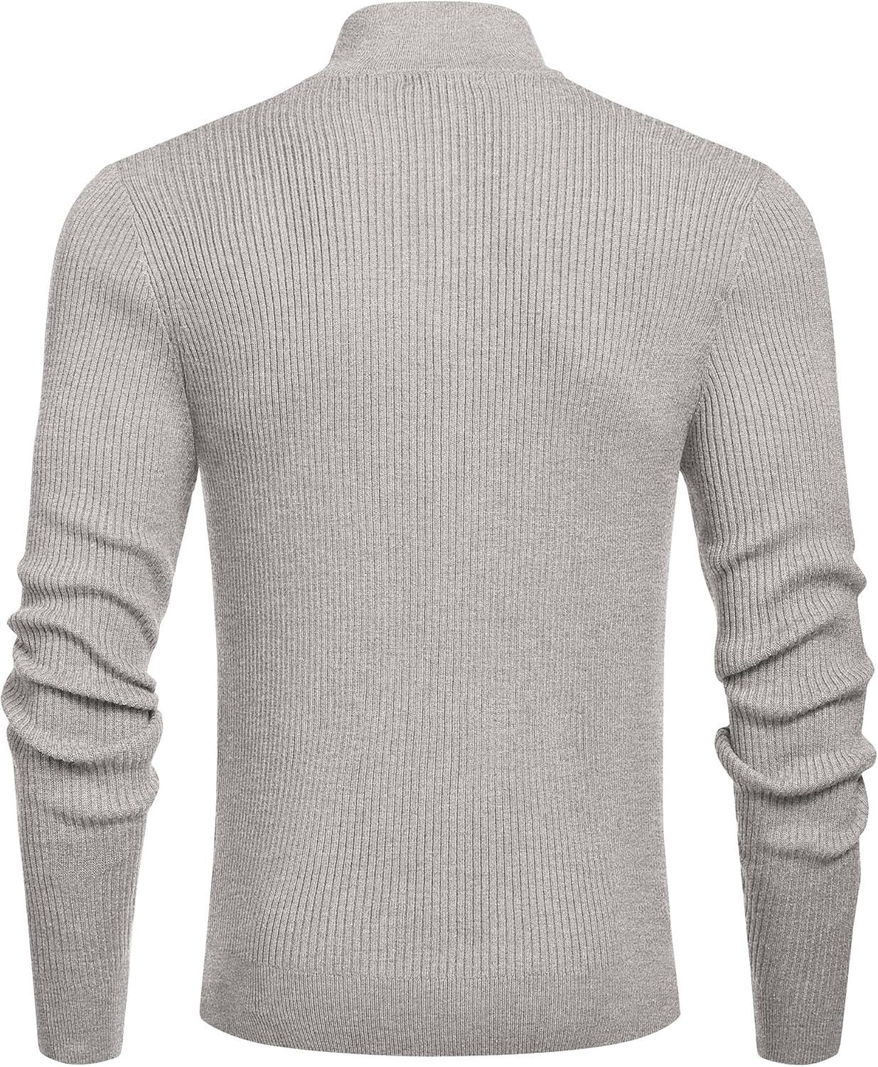 imageCOOFANDY Mens Quarter Zip Sweaters Slim Fit Mock Neck Pullover Sweater Lightweight Knitted Polo SweatersLight Grey