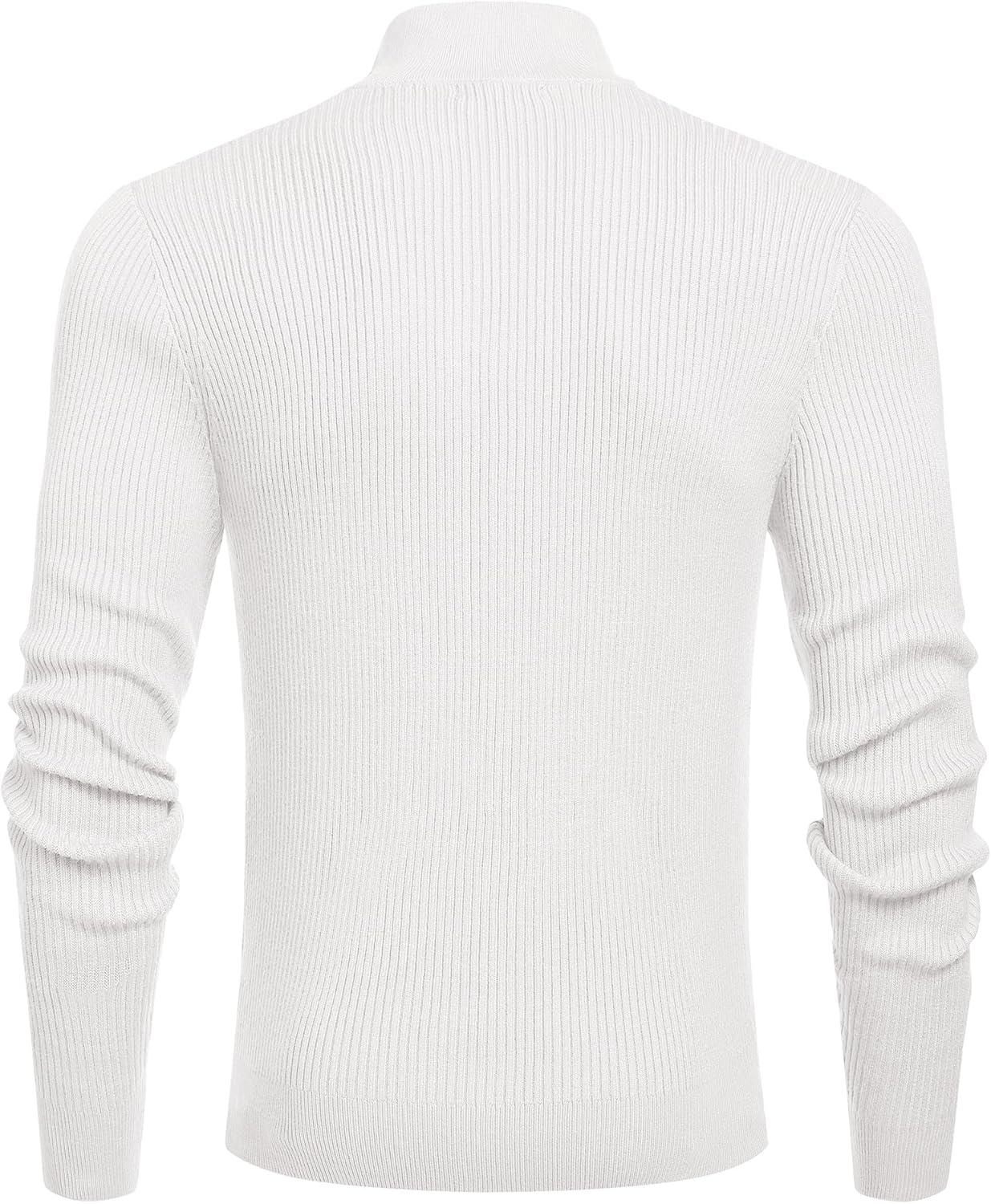 imageCOOFANDY Mens Quarter Zip Sweaters Slim Fit Mock Neck Pullover Sweater Lightweight Knitted Polo SweatersWhite