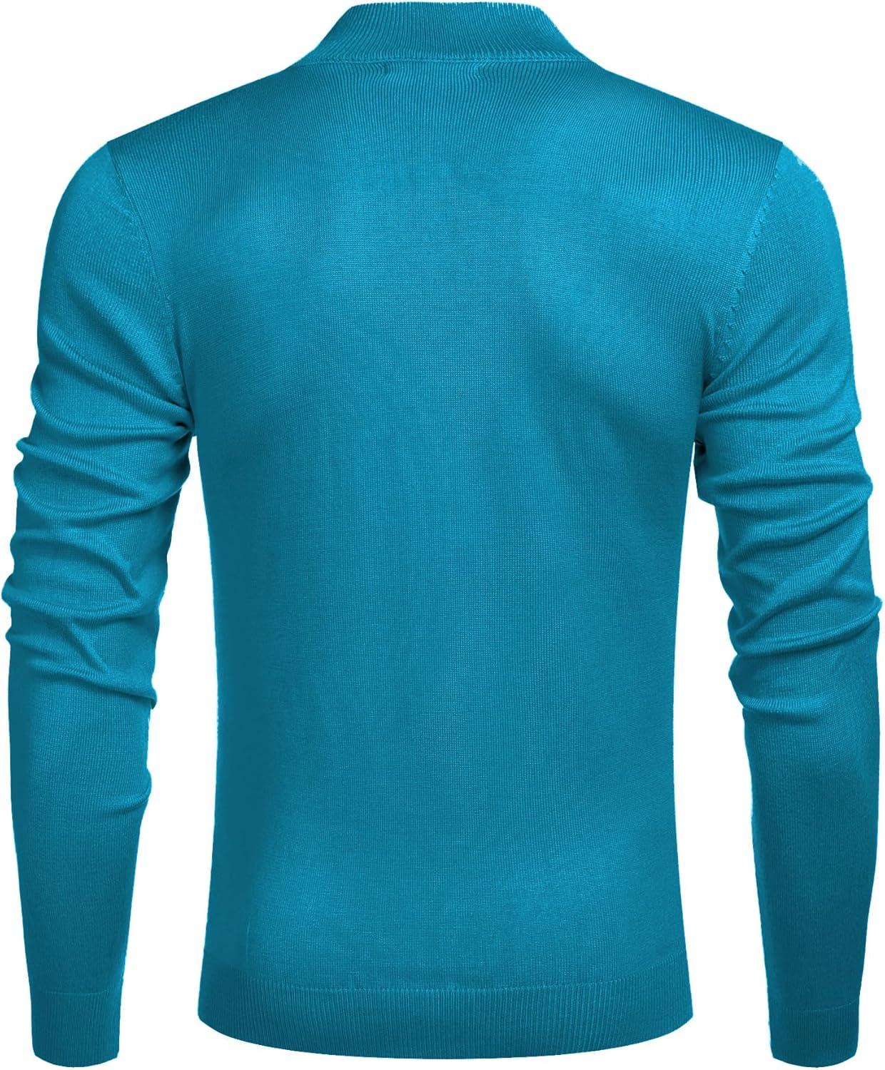 imageCOOFANDY Mens Quarter Zip Up Sweaters Slim Fit Lightweight Mock Neck Pullover Casual Polo SweatersPeacock Blue