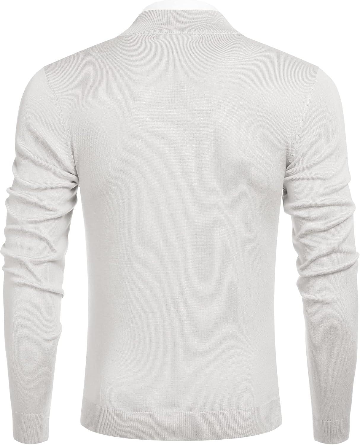 imageCOOFANDY Mens Quarter Zip Up Sweaters Slim Fit Lightweight Mock Neck Pullover Casual Polo SweatersWhite