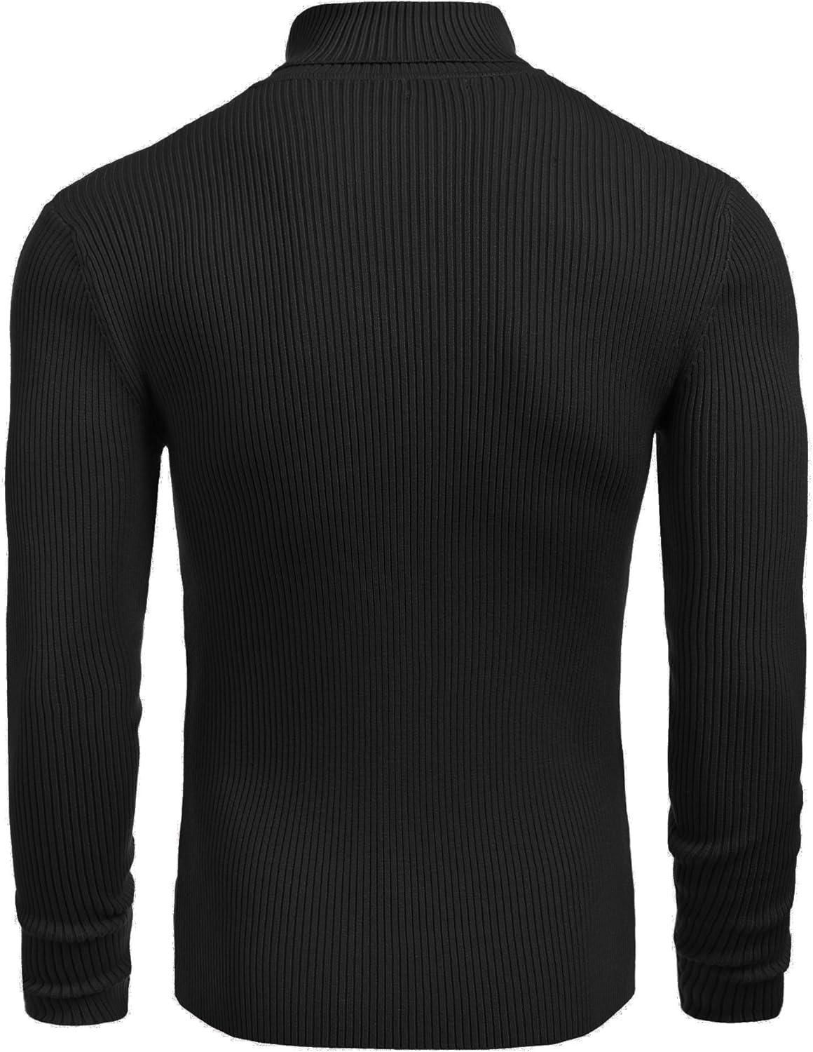 imageCOOFANDY Mens Ribbed Slim Fit Knitted Pullover Casual Turtleneck SweaterBlack