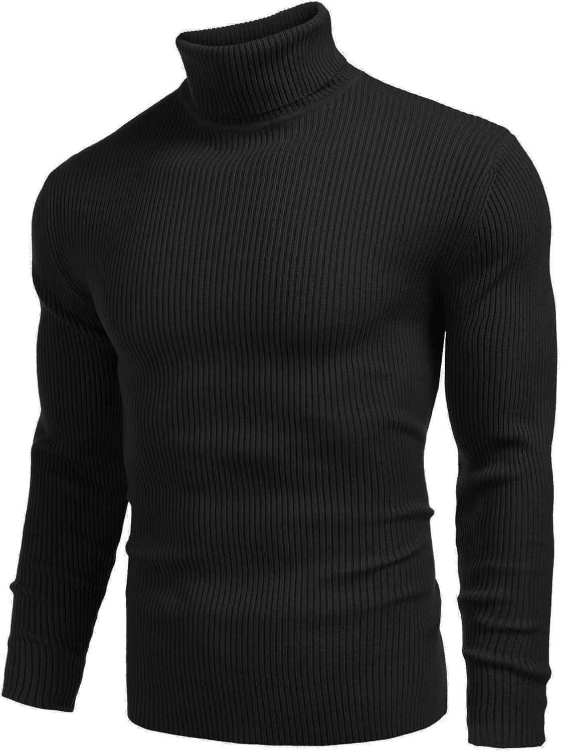 imageCOOFANDY Mens Ribbed Slim Fit Knitted Pullover Casual Turtleneck SweaterBlack