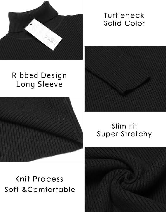 imageCOOFANDY Mens Ribbed Slim Fit Knitted Pullover Casual Turtleneck SweaterBlack