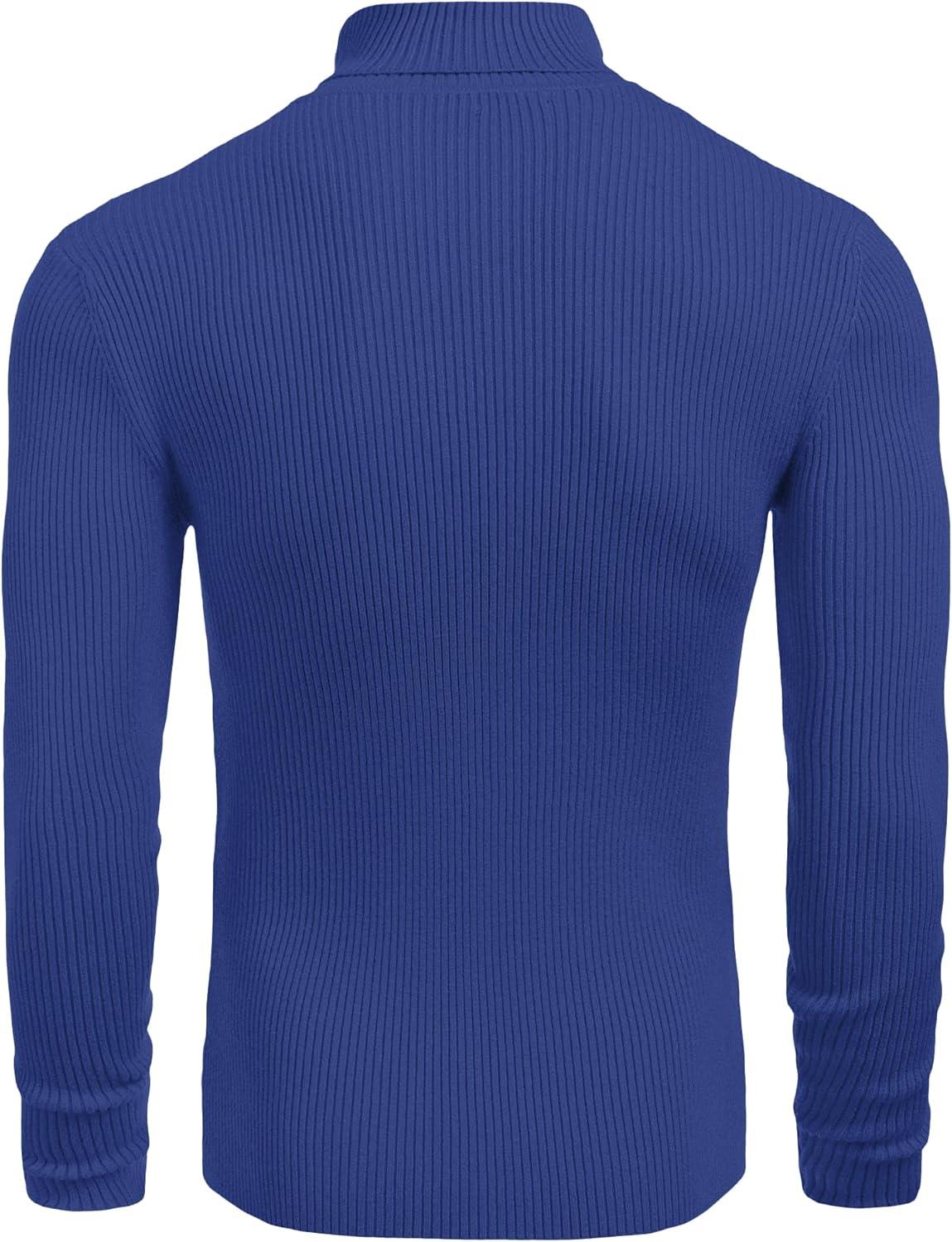imageCOOFANDY Mens Ribbed Slim Fit Knitted Pullover Casual Turtleneck SweaterBlue