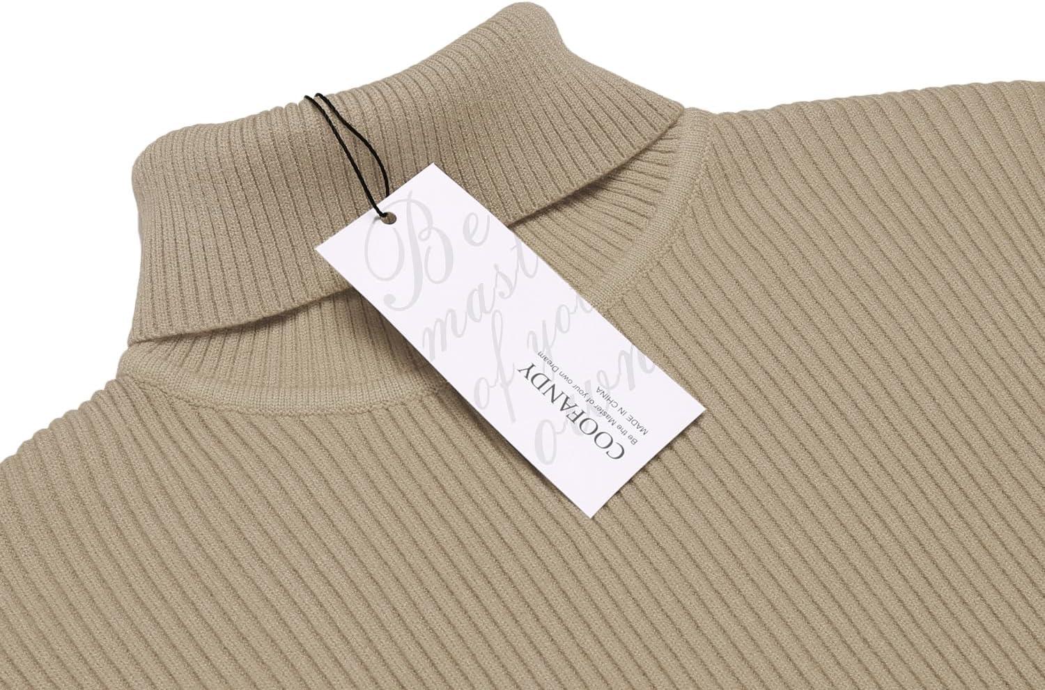 imageCOOFANDY Mens Ribbed Slim Fit Knitted Pullover Casual Turtleneck SweaterCamel Apricot