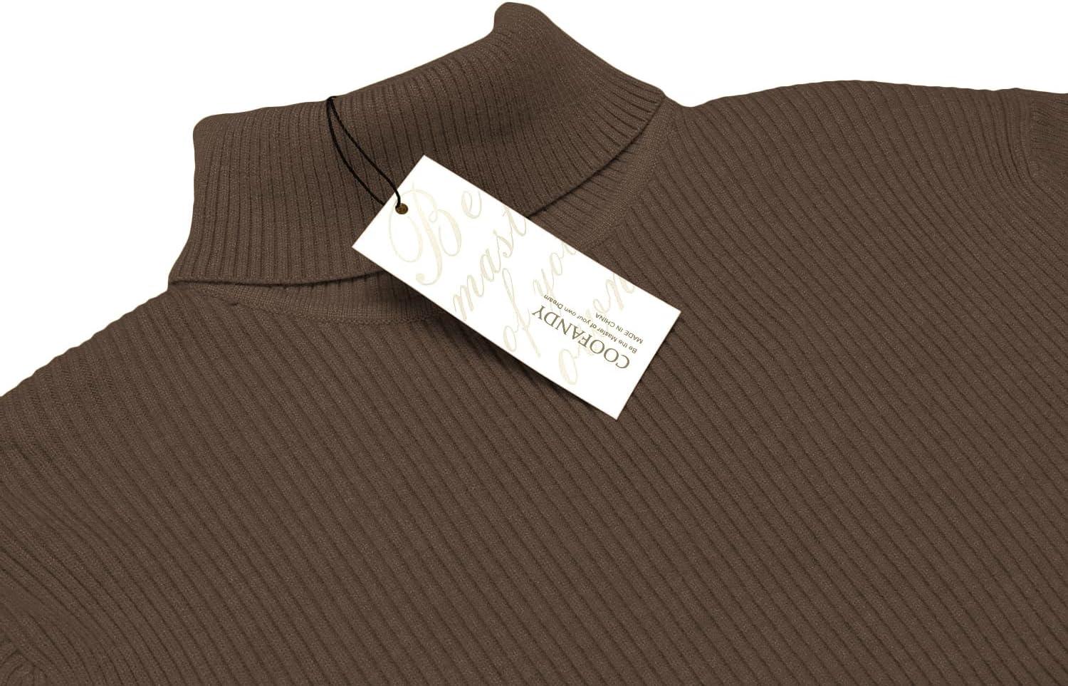 imageCOOFANDY Mens Ribbed Slim Fit Knitted Pullover Casual Turtleneck SweaterDark Brown