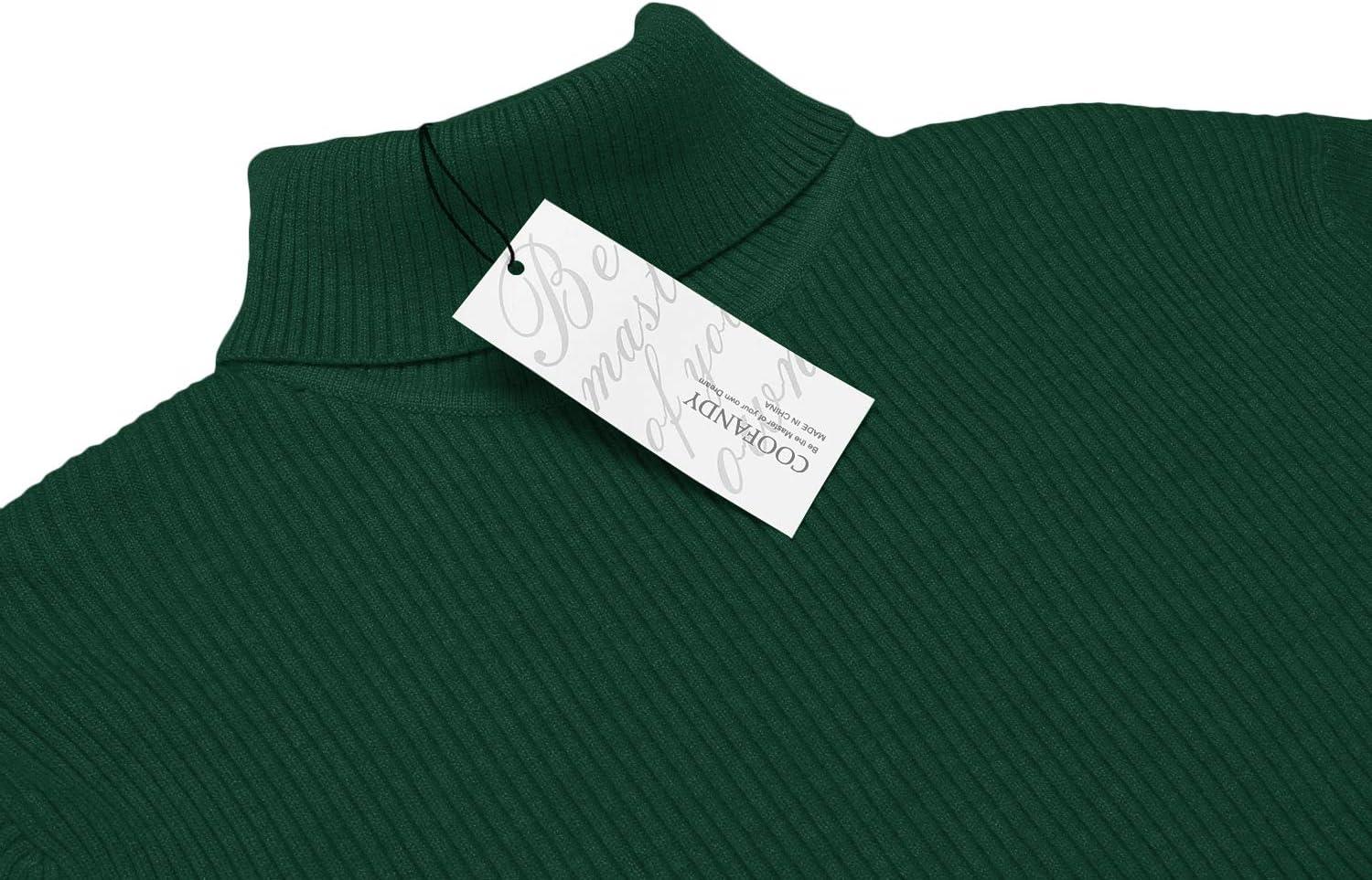 imageCOOFANDY Mens Ribbed Slim Fit Knitted Pullover Casual Turtleneck SweaterHunter Green
