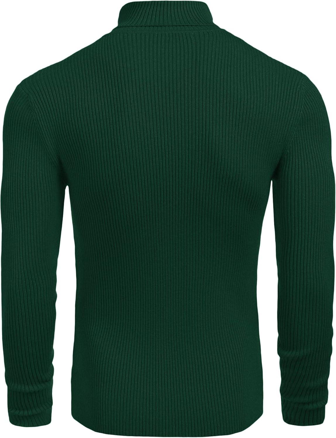 imageCOOFANDY Mens Ribbed Slim Fit Knitted Pullover Casual Turtleneck SweaterHunter Green