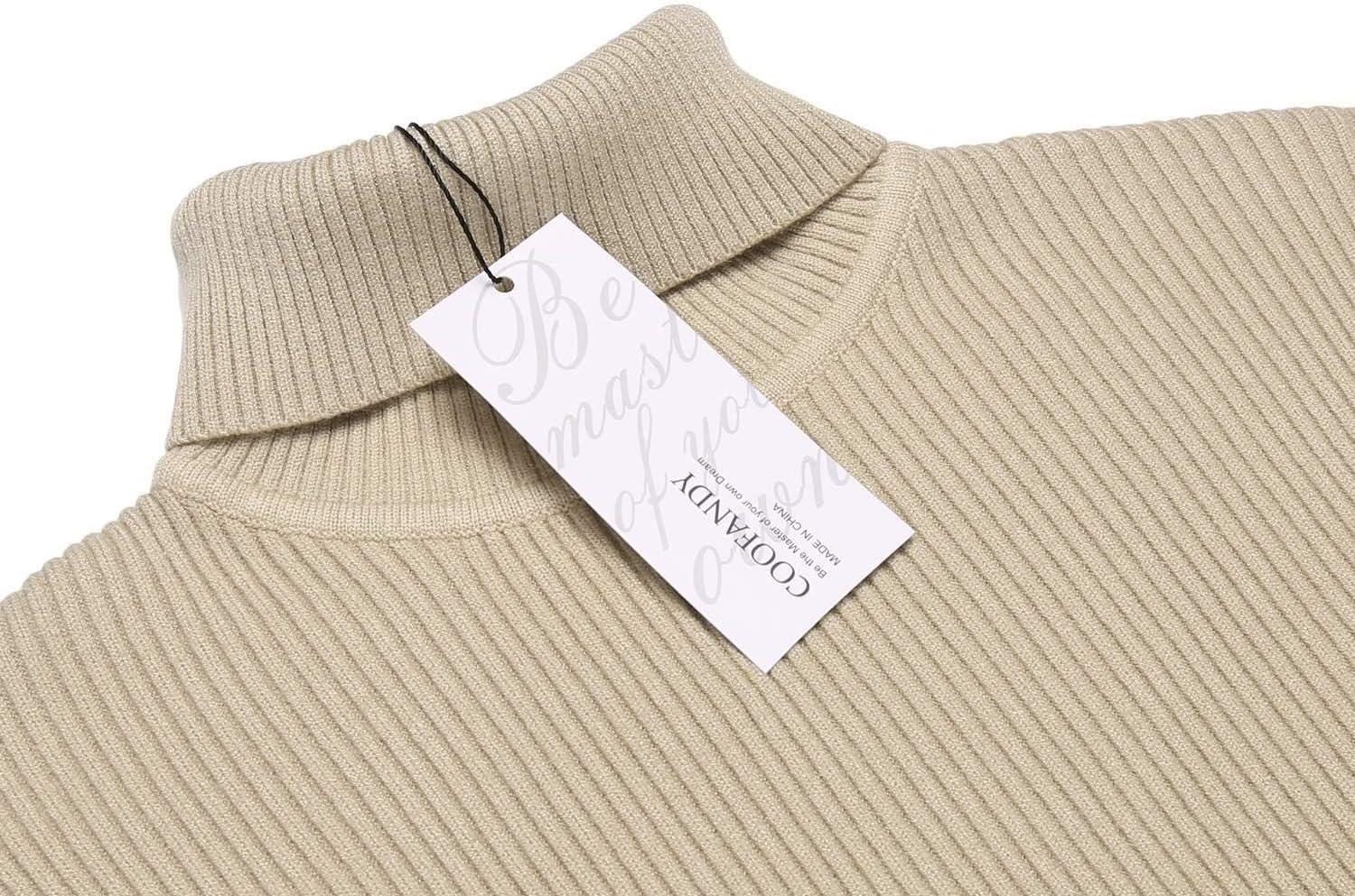 imageCOOFANDY Mens Ribbed Slim Fit Knitted Pullover Casual Turtleneck SweaterKhaki