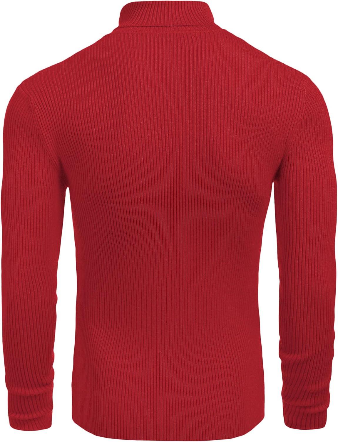 imageCOOFANDY Mens Ribbed Slim Fit Knitted Pullover Casual Turtleneck SweaterRed