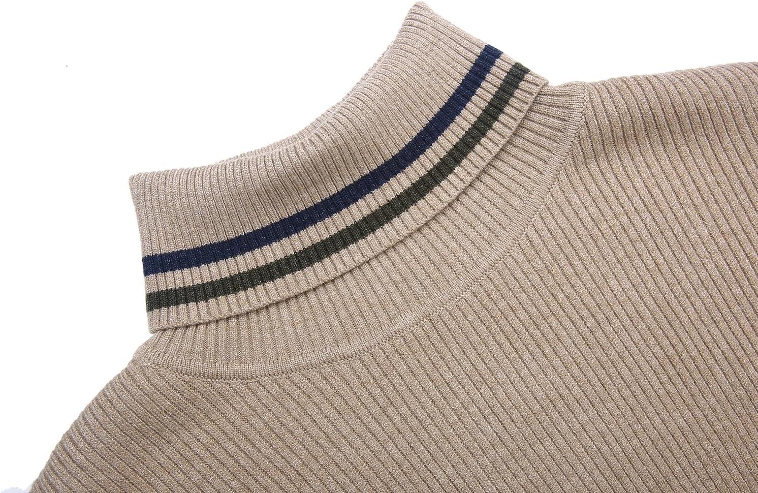 imageCOOFANDY Mens Ribbed Slim Fit Knitted Pullover Casual Turtleneck SweaterStripedblue Army Green