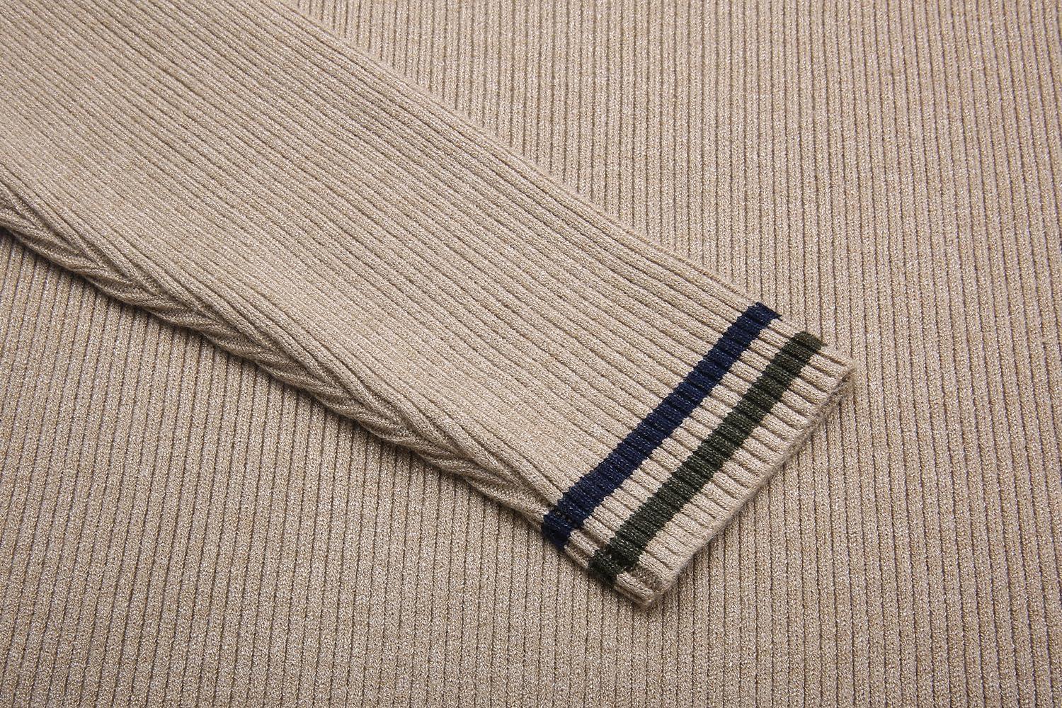 imageCOOFANDY Mens Ribbed Slim Fit Knitted Pullover Casual Turtleneck SweaterStripedblue Army Green