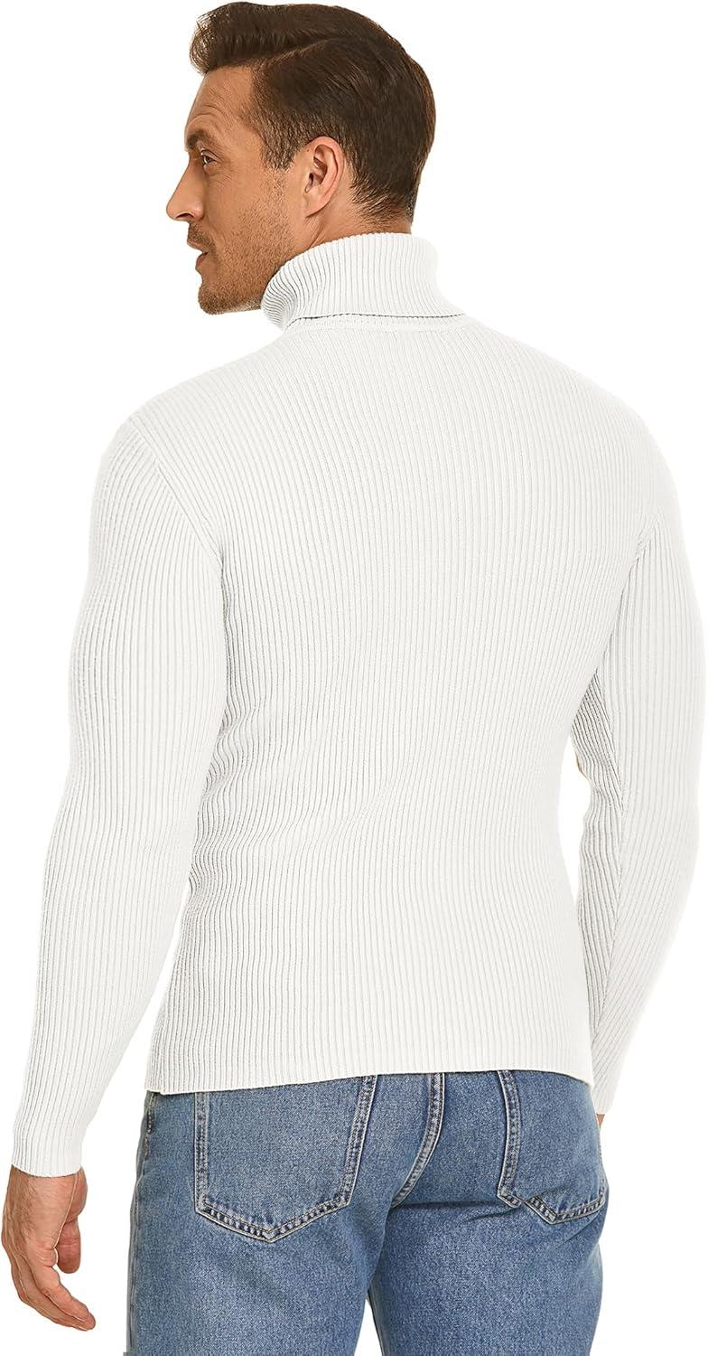 imageCOOFANDY Mens Ribbed Slim Fit Knitted Pullover Casual Turtleneck SweaterWhite