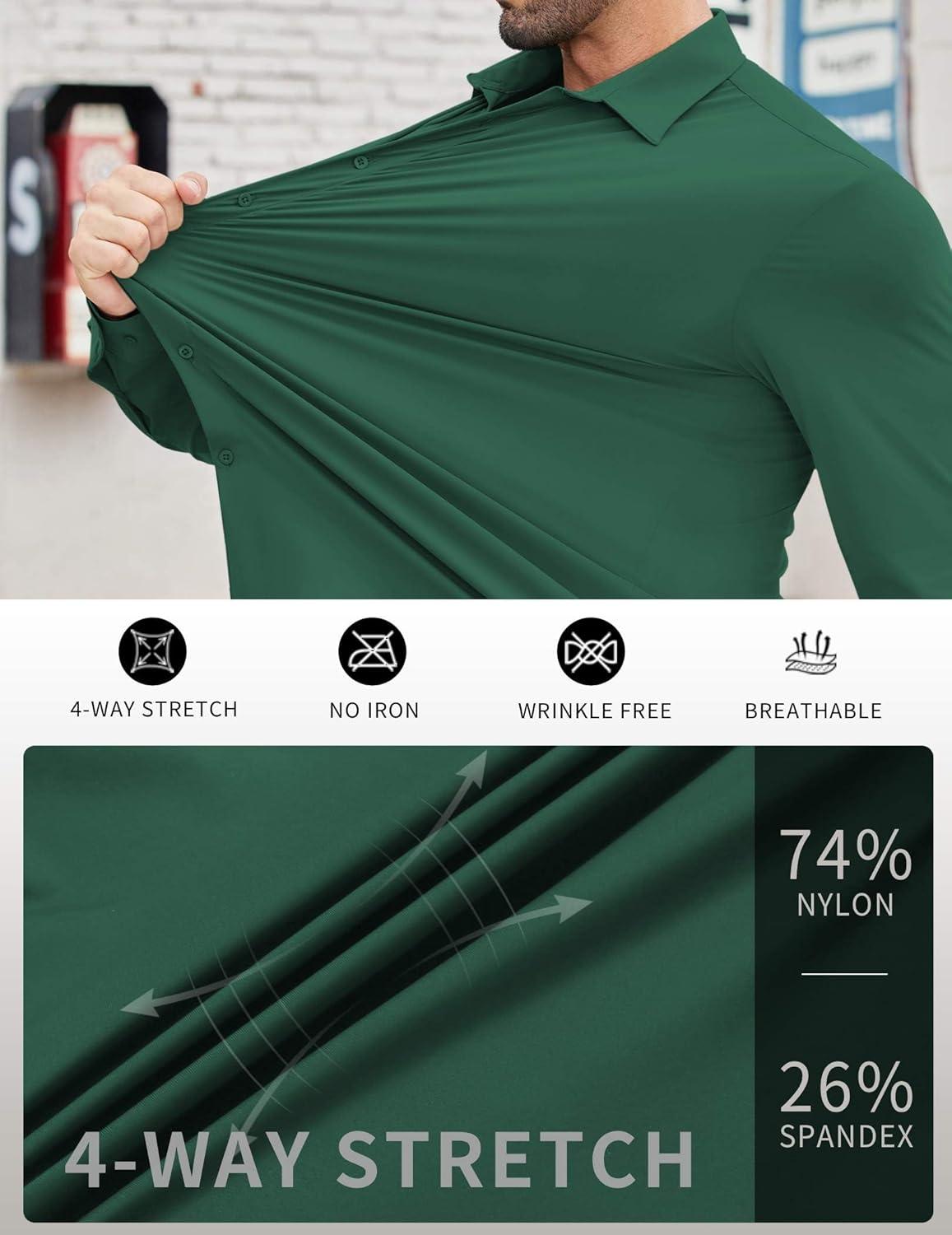 imageCOOFANDY Mens Stretch Dress Shirts Muscle Fit Wrinkle Free Long Sleeve Button Down Shirt Business Casual ShirtsGreen