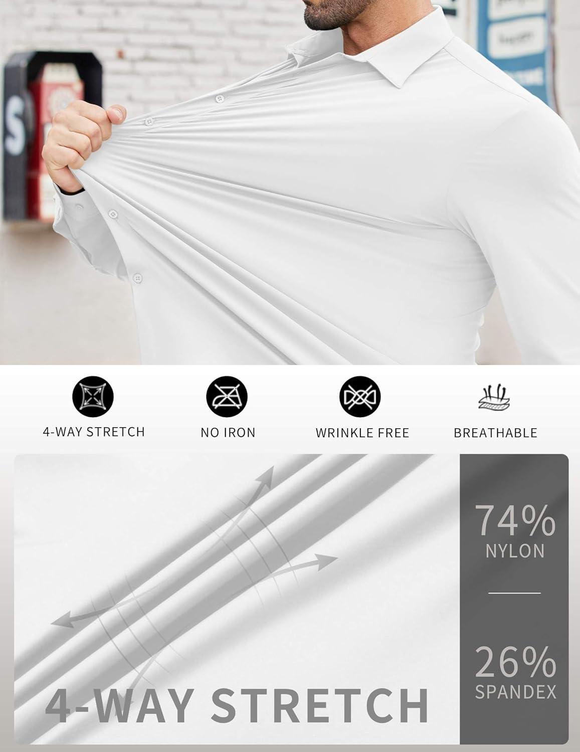 imageCOOFANDY Mens Stretch Dress Shirts Muscle Fit Wrinkle Free Long Sleeve Button Down Shirt Business Casual ShirtsWhite