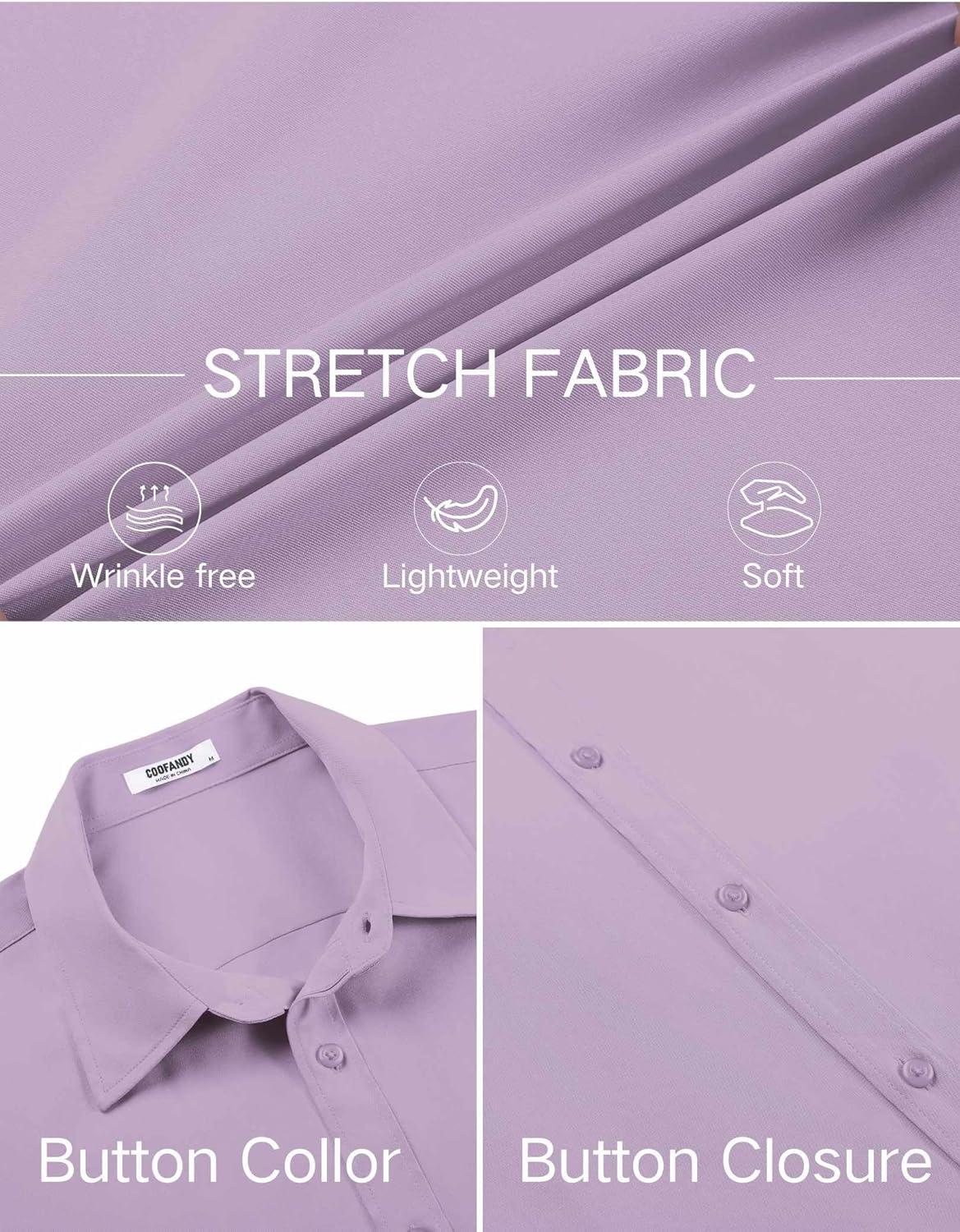 imageCOOFANDY Mens Stretch Dress Shirts Short Sleeve Wrinkle Free Casual Button Down ShirtsLavender
