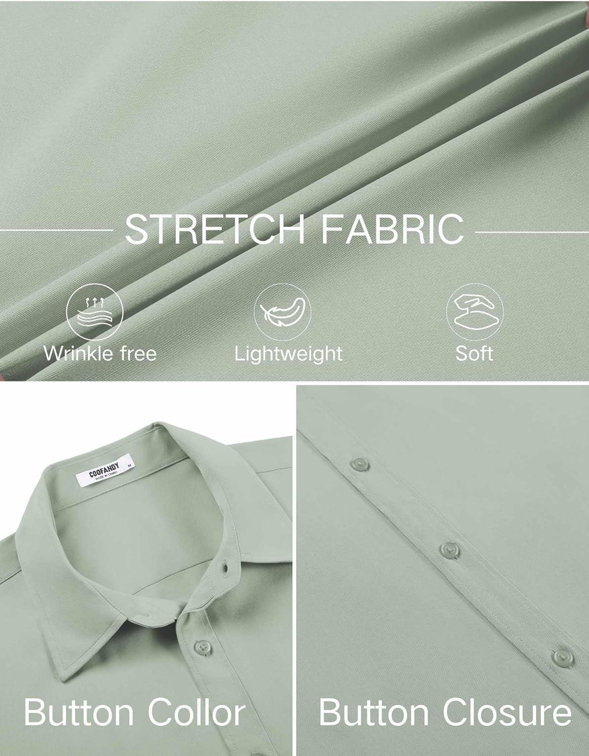 imageCOOFANDY Mens Stretch Dress Shirts Short Sleeve Wrinkle Free Casual Button Down ShirtsLight Green