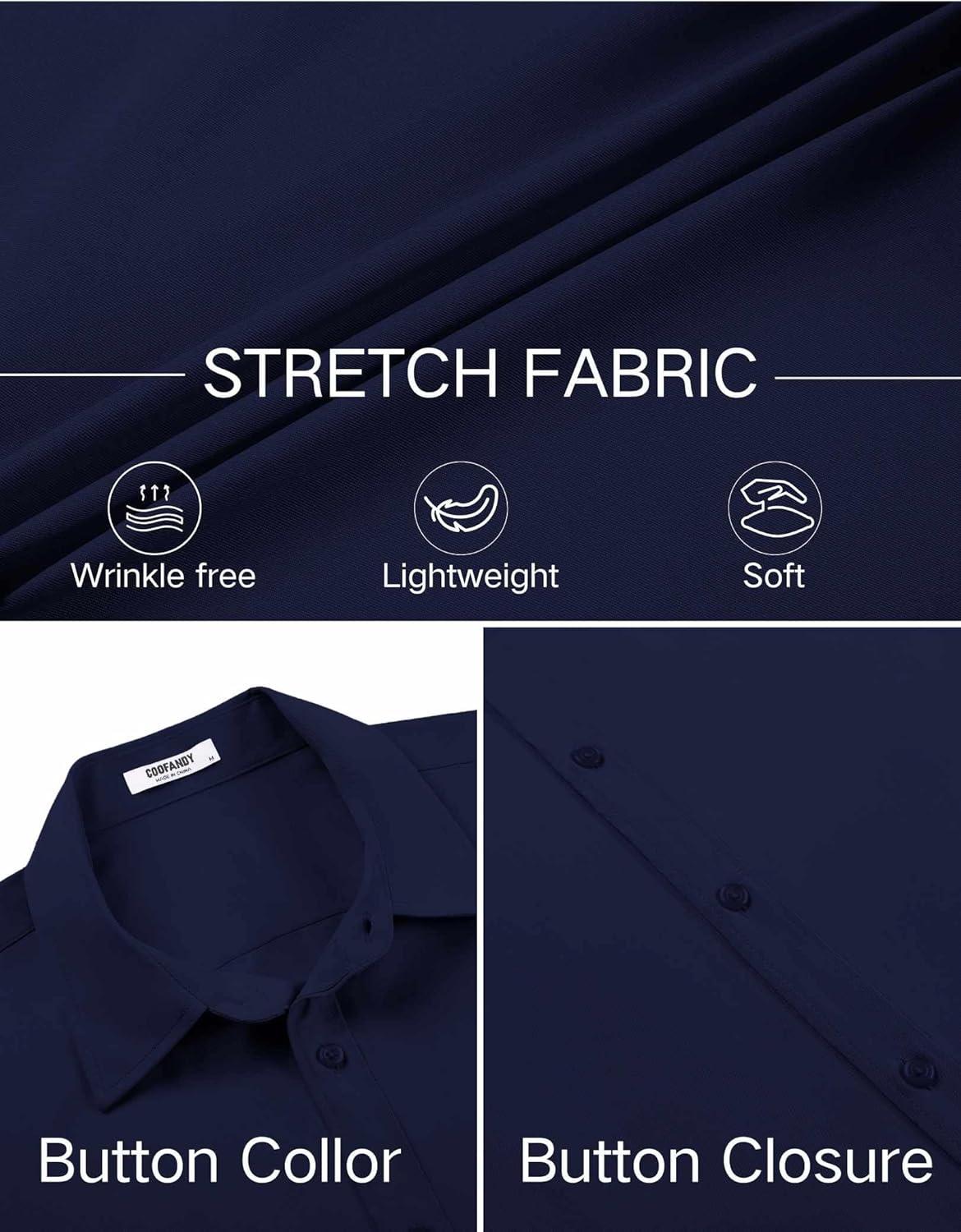imageCOOFANDY Mens Stretch Dress Shirts Short Sleeve Wrinkle Free Casual Button Down ShirtsMidnight Blue