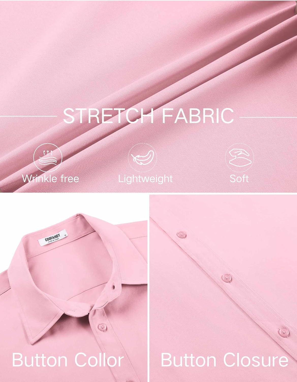 imageCOOFANDY Mens Stretch Dress Shirts Short Sleeve Wrinkle Free Casual Button Down ShirtsPink