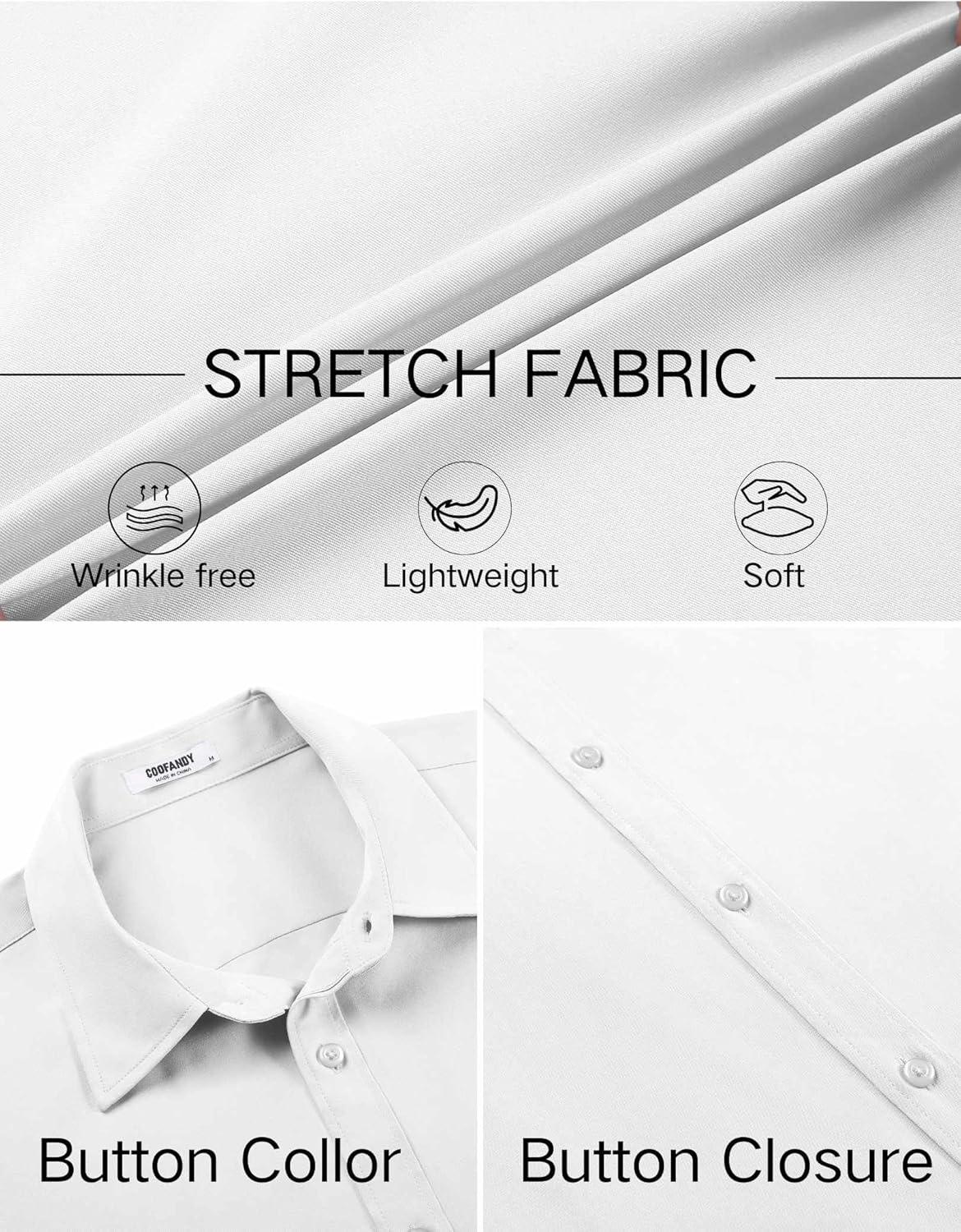 imageCOOFANDY Mens Stretch Dress Shirts Short Sleeve Wrinkle Free Casual Button Down ShirtsWhite