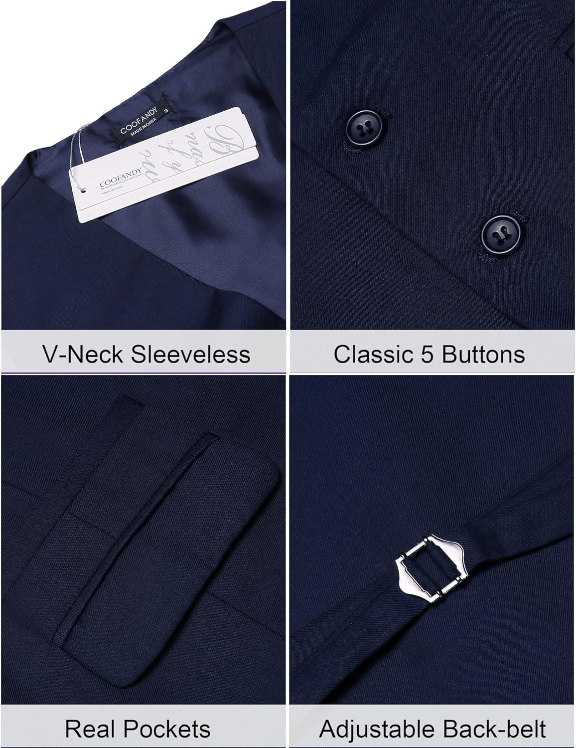 imageCOOFANDY Mens Suit Vest Formal Dress Vest Slim Fit Buesiness Wedding01navy Blue