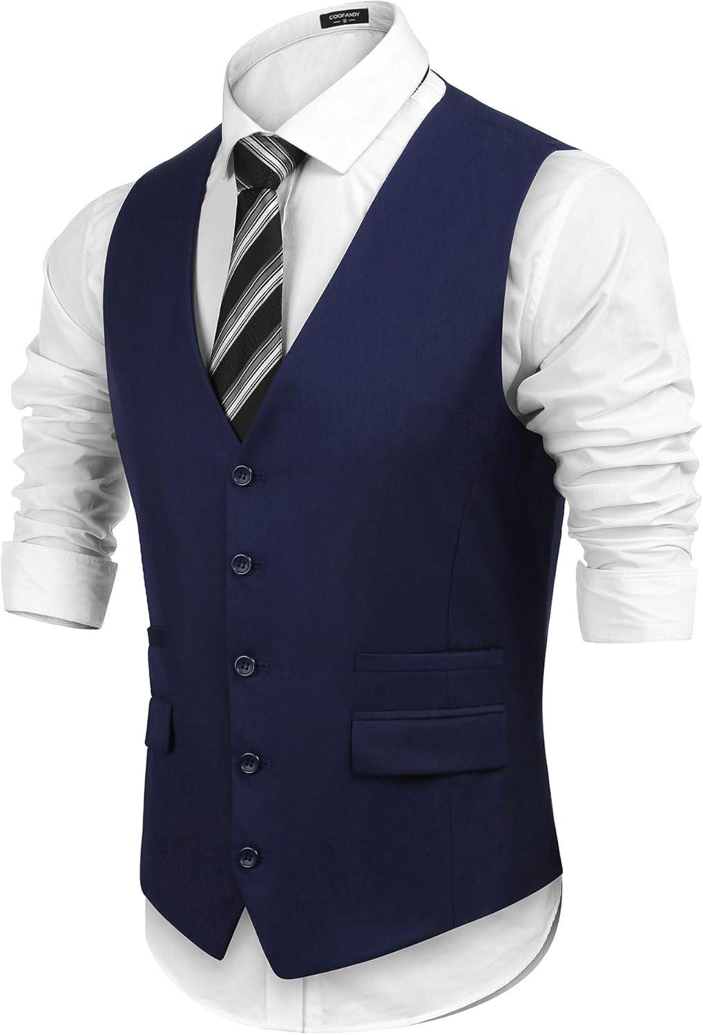 imageCOOFANDY Mens Suit Vest Formal Dress Vest Slim Fit Buesiness Wedding01navy Blue