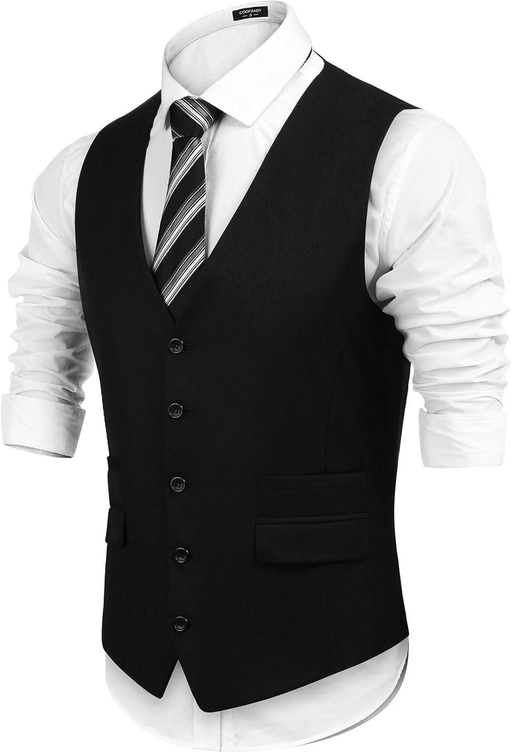 imageCOOFANDY Mens Suit Vest Formal Dress Vest Slim Fit Buesiness WeddingBlack