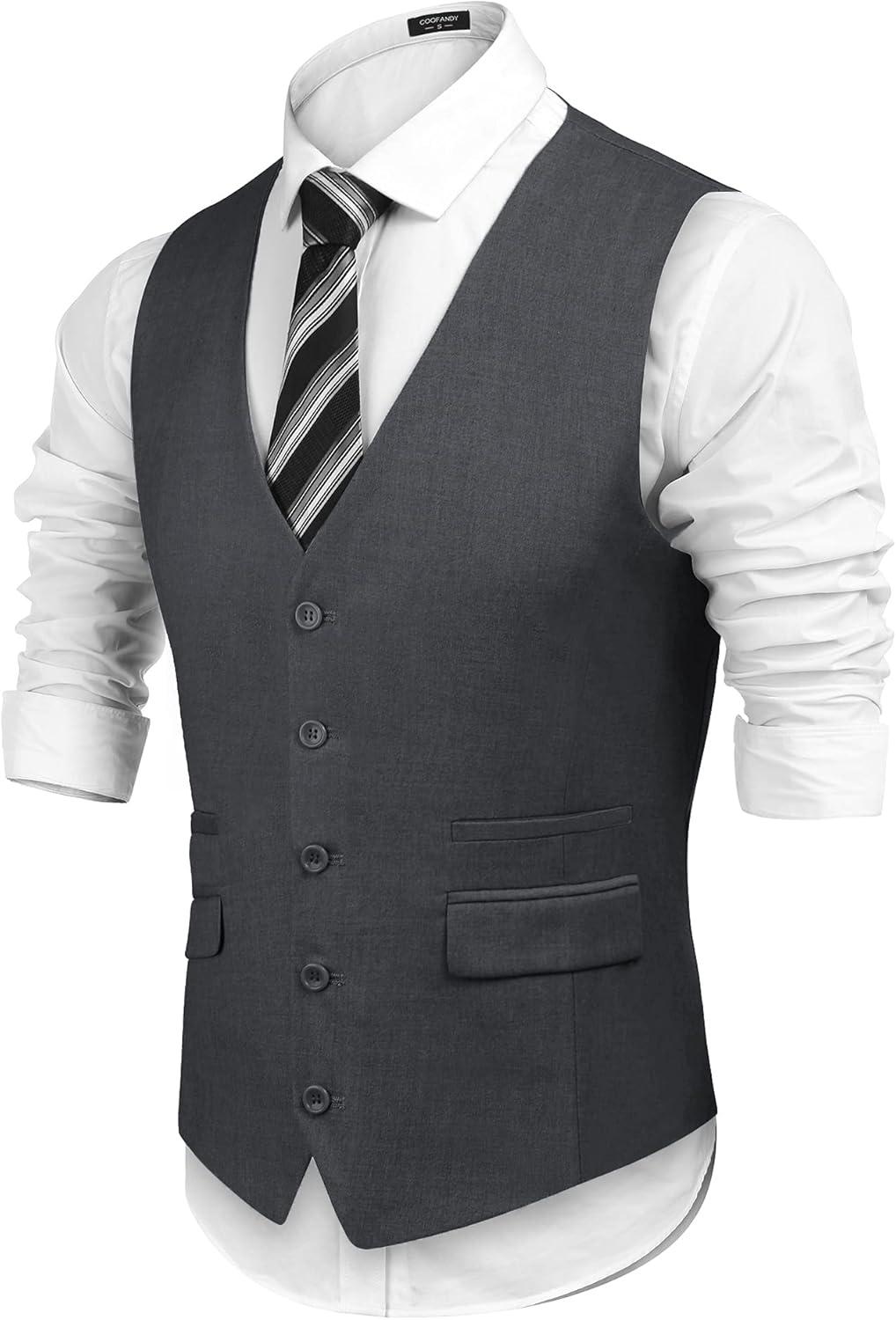 imageCOOFANDY Mens Suit Vest Formal Dress Vest Slim Fit Buesiness WeddingDark Grey