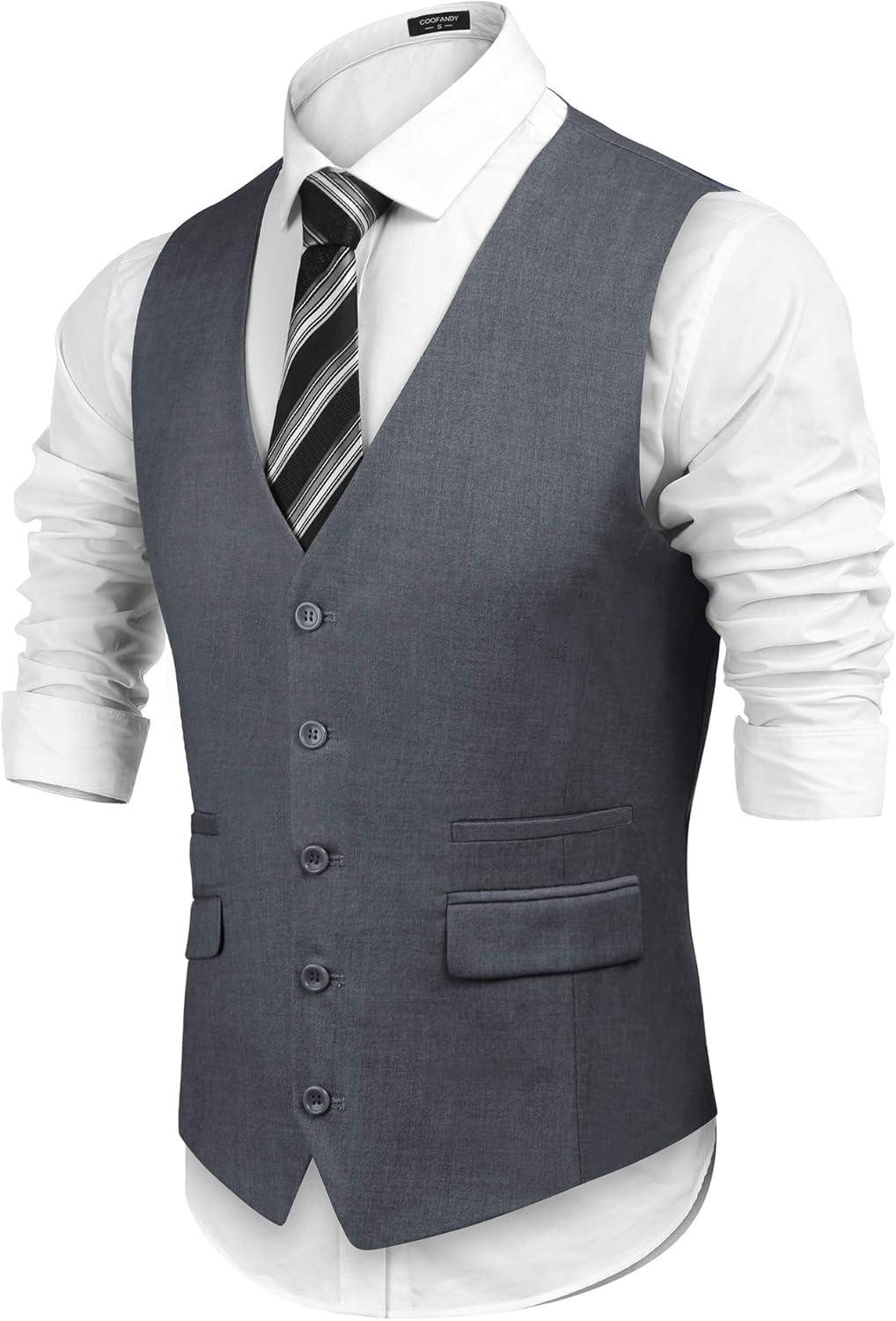 imageCOOFANDY Mens Suit Vest Formal Dress Vest Slim Fit Buesiness WeddingGrey