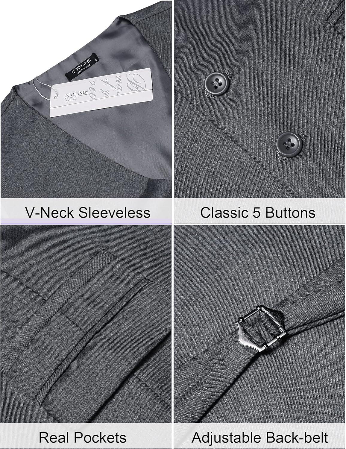 imageCOOFANDY Mens Suit Vest Formal Dress Vest Slim Fit Buesiness WeddingGrey