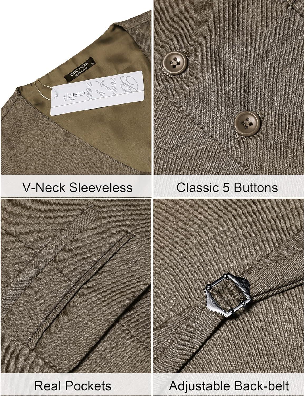 imageCOOFANDY Mens Suit Vest Formal Dress Vest Slim Fit Buesiness WeddingKhaki