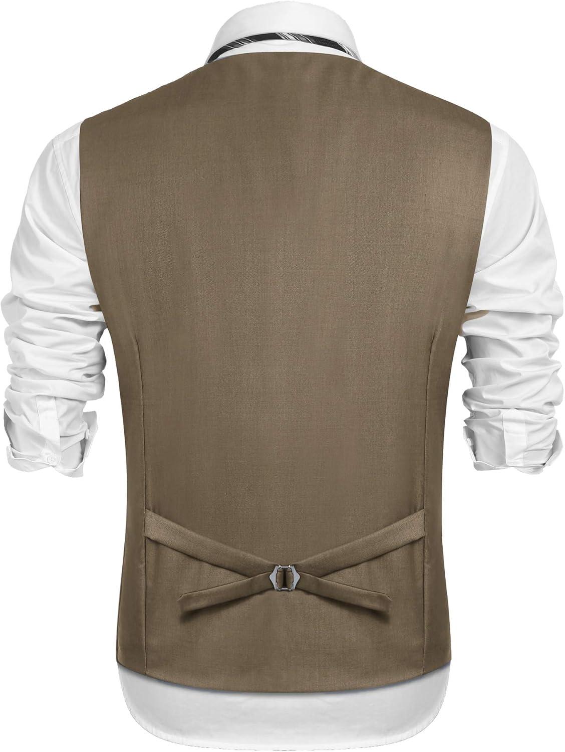 imageCOOFANDY Mens Suit Vest Formal Dress Vest Slim Fit Buesiness WeddingKhaki