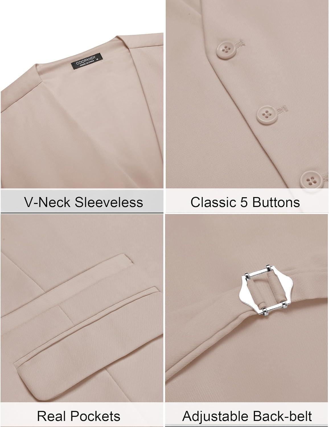 imageCOOFANDY Mens Suit Vest Formal Dress Vest Slim Fit Buesiness WeddingLight Khaki