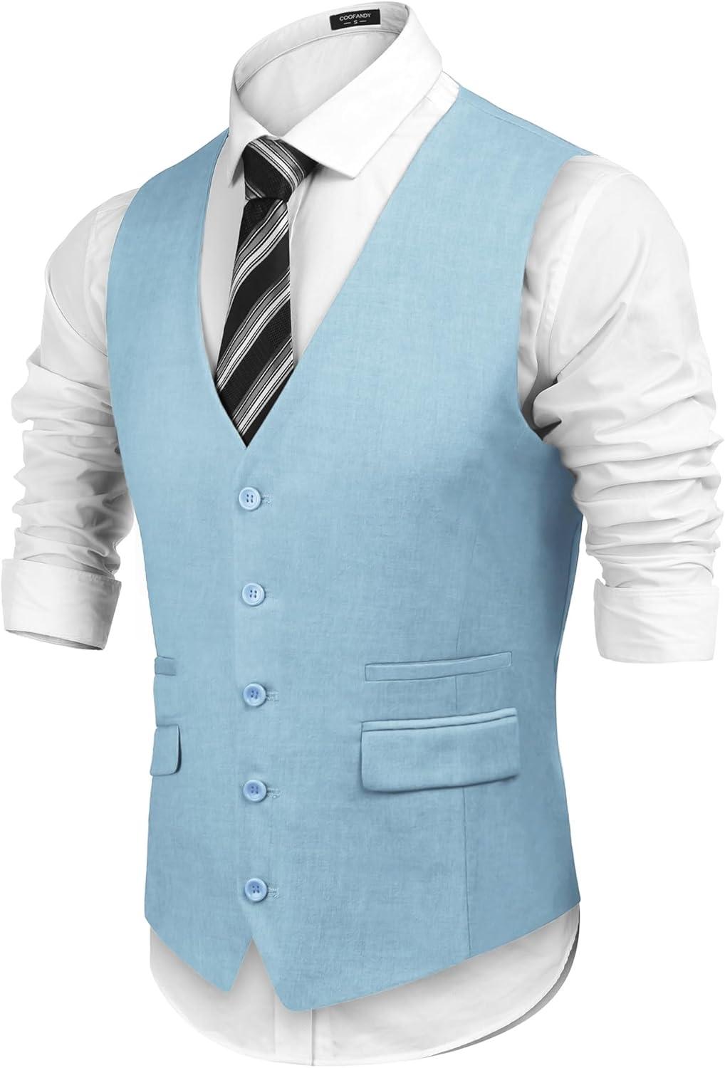 imageCOOFANDY Mens Suit Vest Formal Dress Vest Slim Fit Buesiness WeddingSky Blue