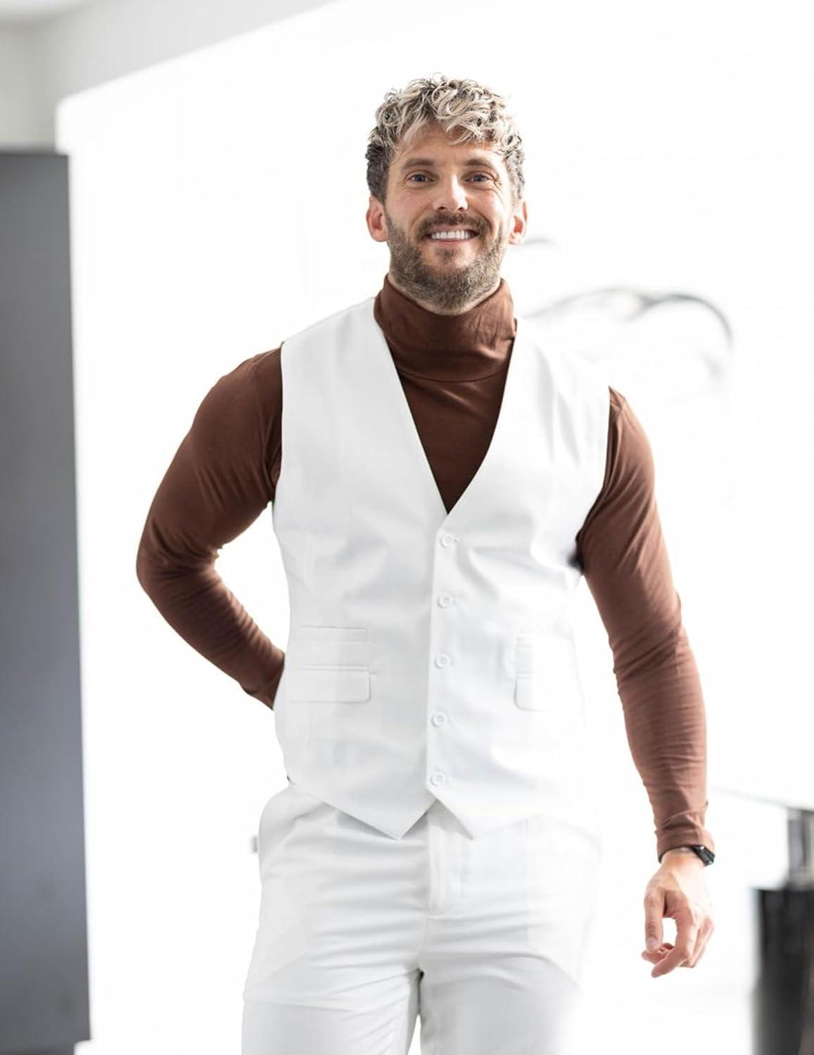 imageCOOFANDY Mens Suit Vest Formal Dress Vest Slim Fit Buesiness WeddingWhite